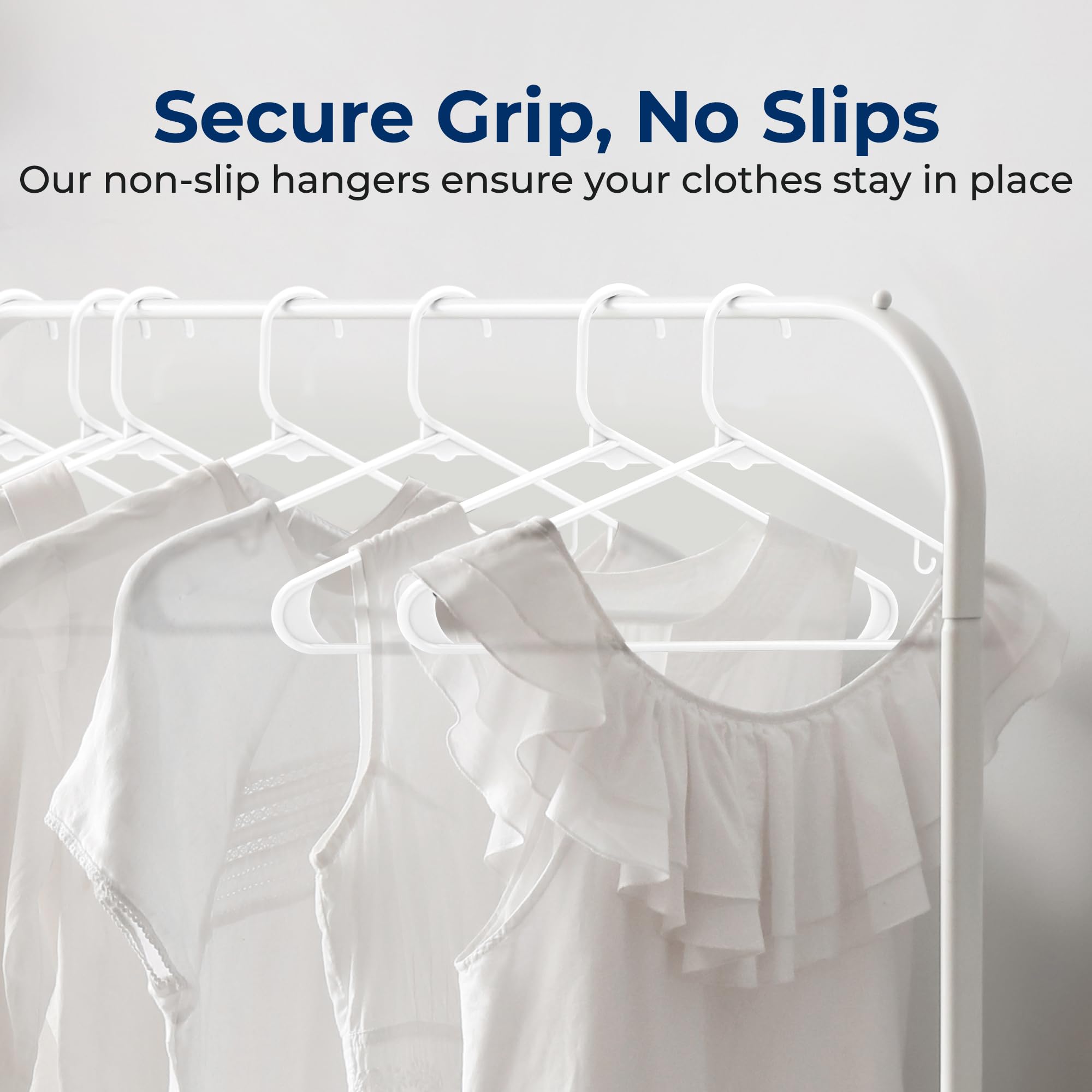 SereneLife 200 Pack White Plastic Hangers - Heavy Duty Closet Organizers with Non-Slip Design & Built-in Strap Hooks - Space Saving Tubular Clothes Hangers for Wardrobe, Laundry Room, and Retail Stores