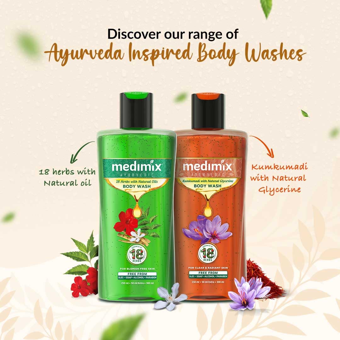 Medimix Ayurvedic Body Wash with Sandal & Eladi Oil - 250ml + 50ml | Herbal Shower Gel for Clear, Glowing & Tan-Free Skin | Paraben & Sulfate Free | Perfect for Daily Skincare & Relaxing Bath Time