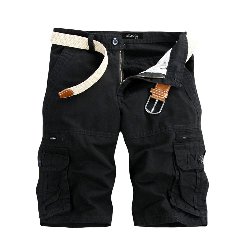 **JSPOYOU Men's Cargo Shorts - Lightweight Cotton Relaxed Fit Tactical Shorts with Multi-Pockets for Outdoor, Hiking & Casual Wear (Dark Black)**