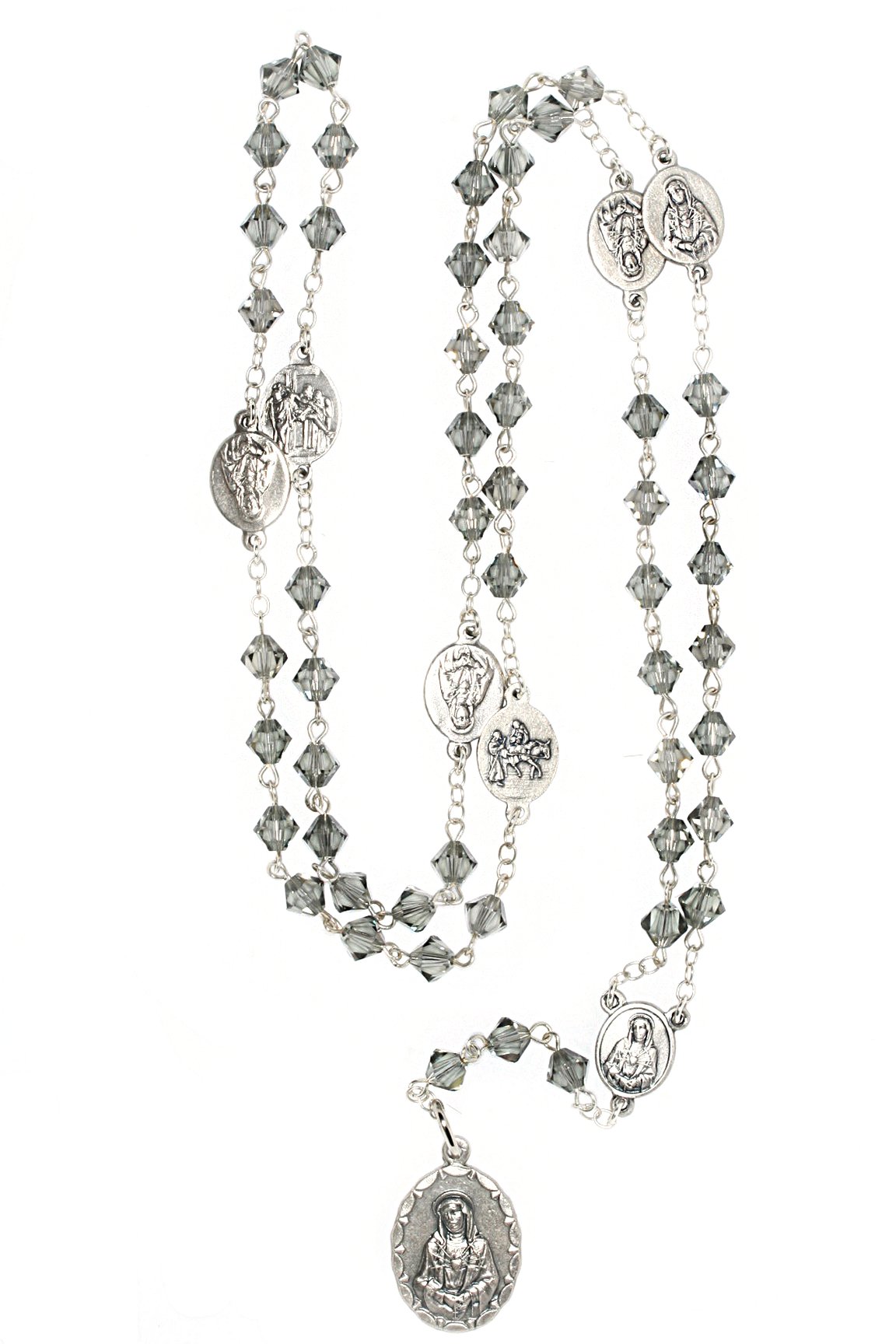 Seven Sorrows Rosary with Gemstones & Austrian Crystals - Seven Dolours Rosary Beads with Pouch - Catholic Prayer Beads for Devotion to Virgin Mary | Perfect for Meditation, Worship & Spiritual Gifts