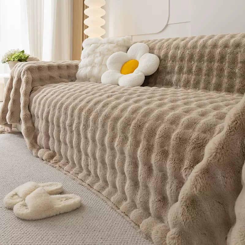 Luxury Aria Faux Rabbit Fur Sofa Cover Blanket - Soft & Warm Throw for Couch, Bed, Chair - Perfect for Winter Home Decor & Cozy Living Room