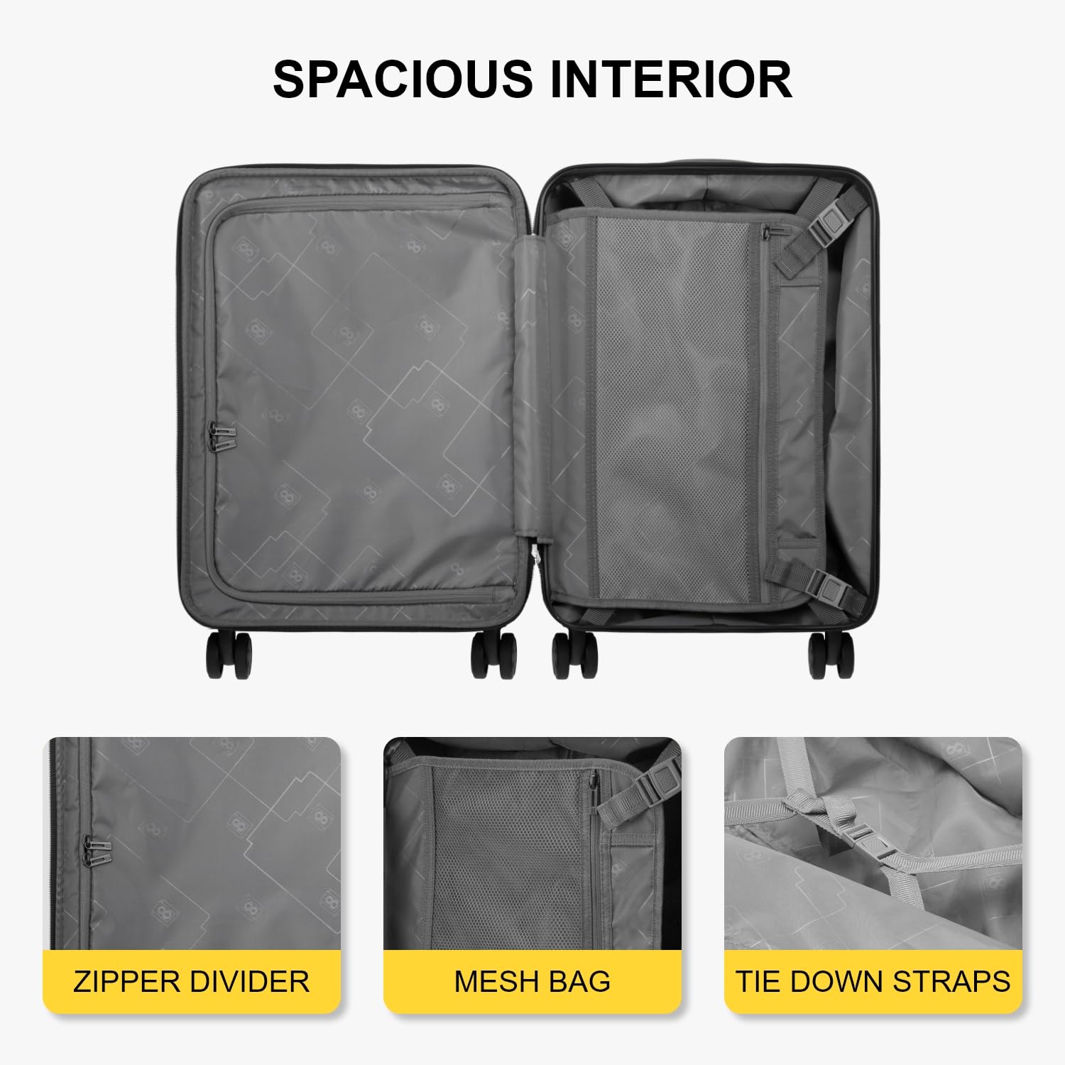 LEVEL8 Grace 20 Inch Expandable Hardside Carry On Luggage - TSA Lock, 360° Spinner Wheels, ABS+PC Durable Shell, Lightweight Suitcase for Travel (Grey) | Perfect for Business Trips, Weekend Getaways & Airplane Cabin Storage
