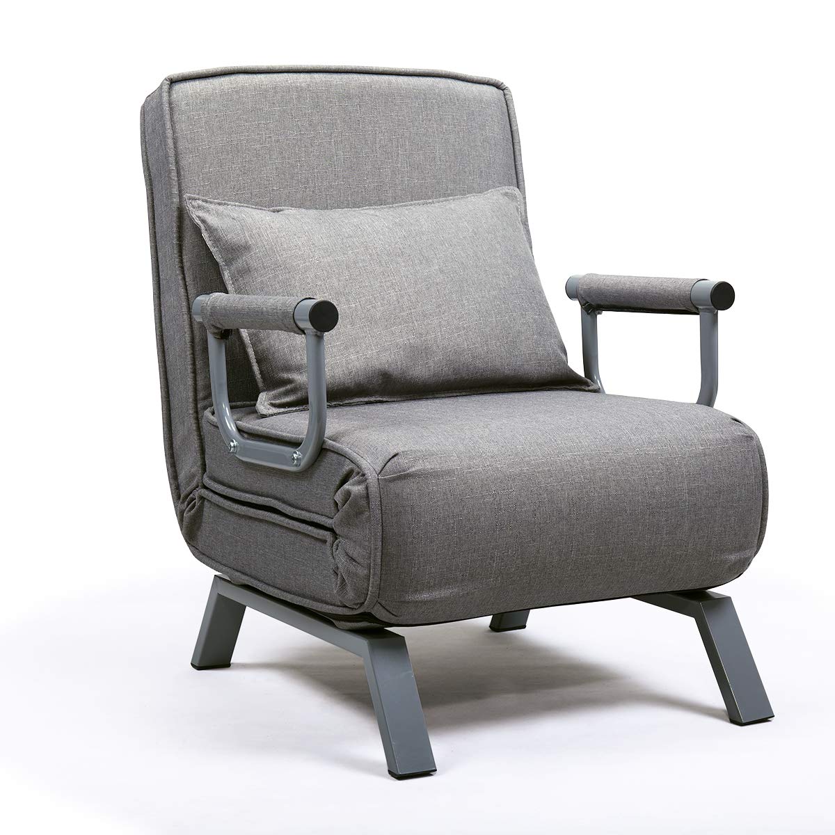 Convertible Sofa Bed Folding Arm Chair - 5-Position Adjustable Recliner Lounge Sleeper with Pillow for Home, Office, Apartment - Perfect for Small Spaces, Guest Rooms & Relaxation (Gray)