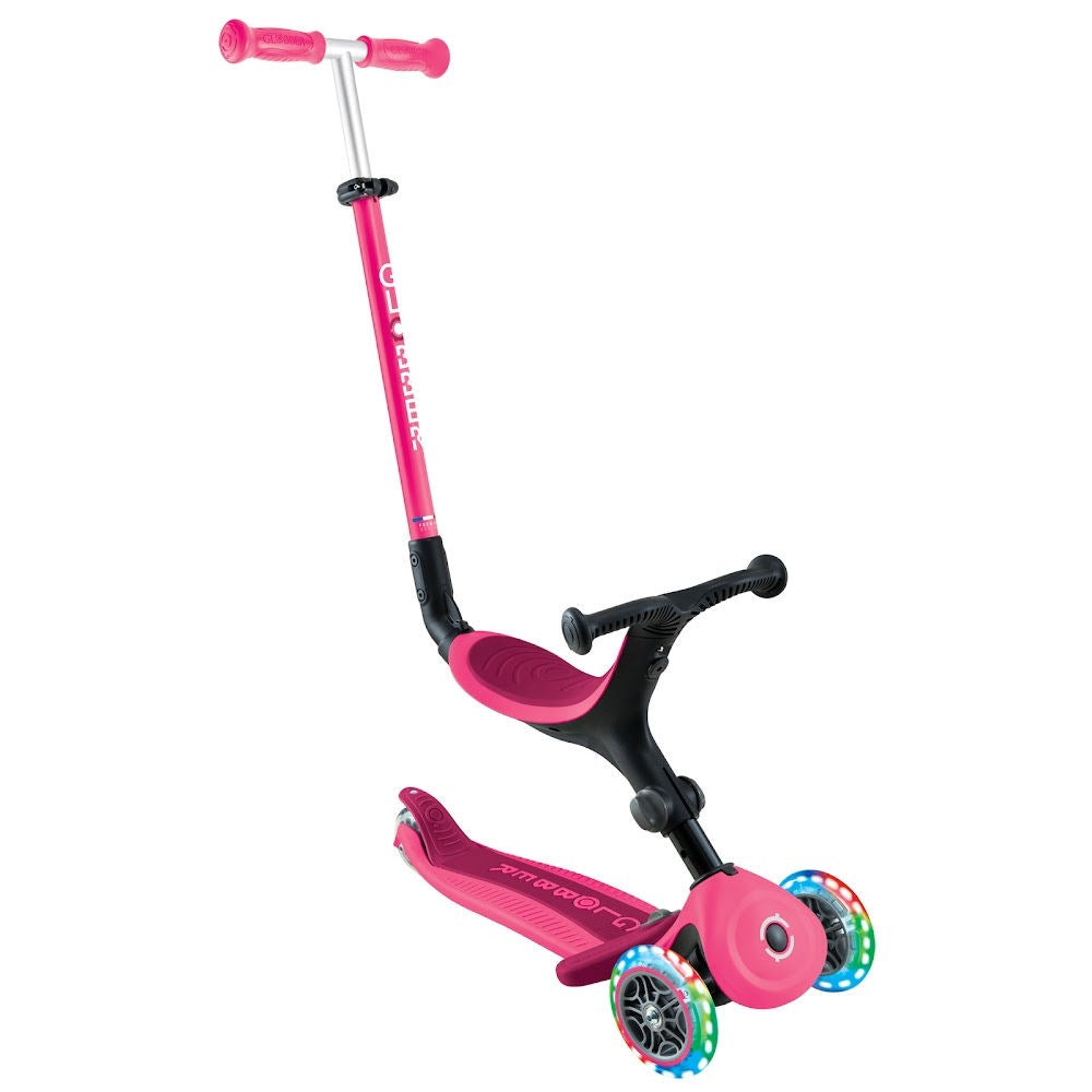 Globber Go Up Active Lights Foldable Scooter for Kids - LED Light Up Wheels, Adjustable Handlebar, Portable Kick Scooter for Boys & Girls - Perfect for Commuting, School, Park & Outdoor Fun