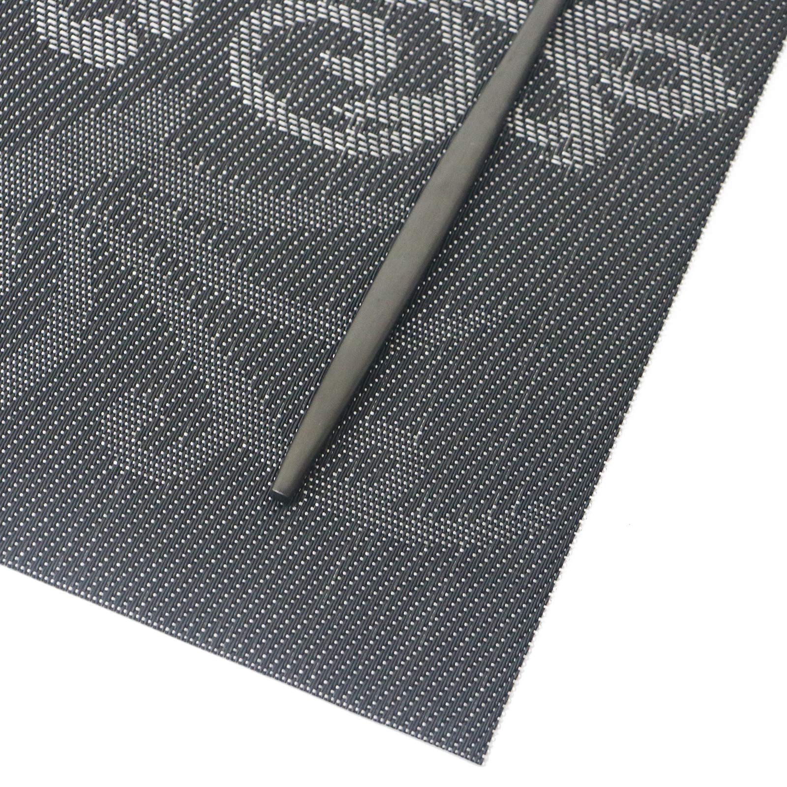 JASHII Set of 6 Rectangle Royal PVC Table Placemats - Woven Vinyl Waterproof Dining Mats for Kitchen & Restaurant (Black) | Elegant Table Setting for Dinner Parties & Daily Meals