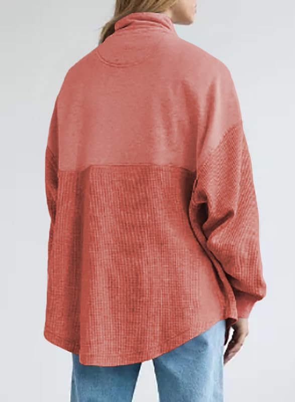 SHEWIN Women's Casual Waffle Knit Half Zip Pullover Sweatshirt - Loose Fit Long Sleeve Tops for Fall & Winter Outfits 2024 | Cozy Layering for Work, Travel & Weekend Wear