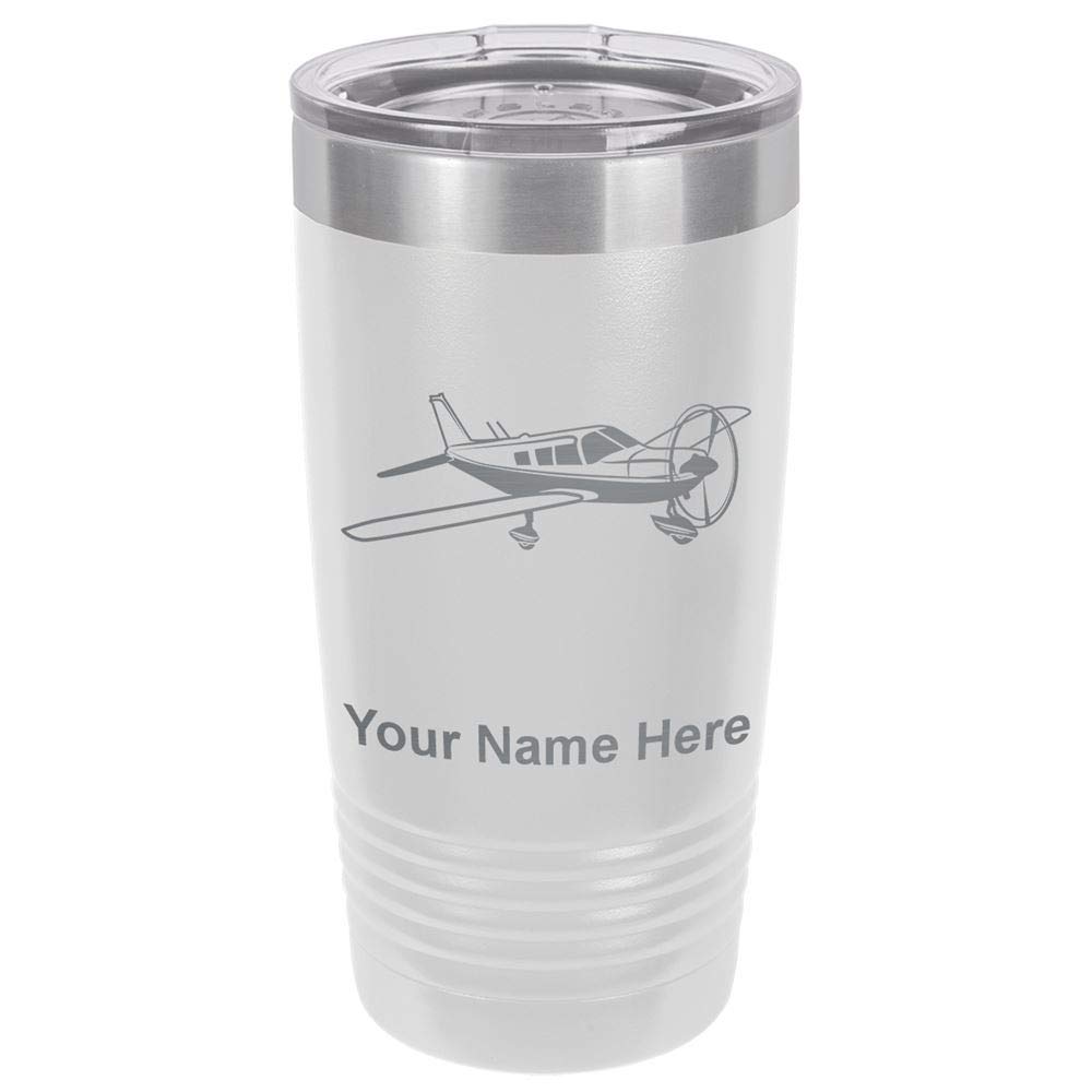 20oz Insulated Tumbler with Low Wing Airplane Design - Personalized Engraving Stainless Steel Travel Mug (White) - Perfect for Coffee, Tea & Cold Drinks On-The-Go