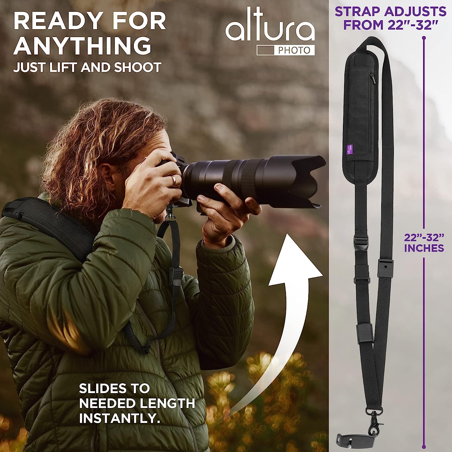 Altura Photo Camera Neck Strap with Quick Release & Safety Tether - Comfortable Adjustable DSLR Camera Strap for Nikon, Canon, Sony - Perfect for Travel, Hiking & Outdoor Photography