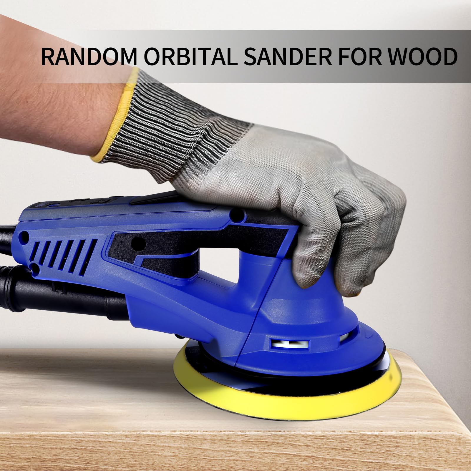 Brushless Electric Random Orbital Sander - 350W Powerful 6-Inch Polisher with 10000 RPM Variable Speed for Wood Sanding, Wall Smoothing, Rust Removal & Car Detailing - Perfect for DIY Projects & Professional Woodworking (Blue)