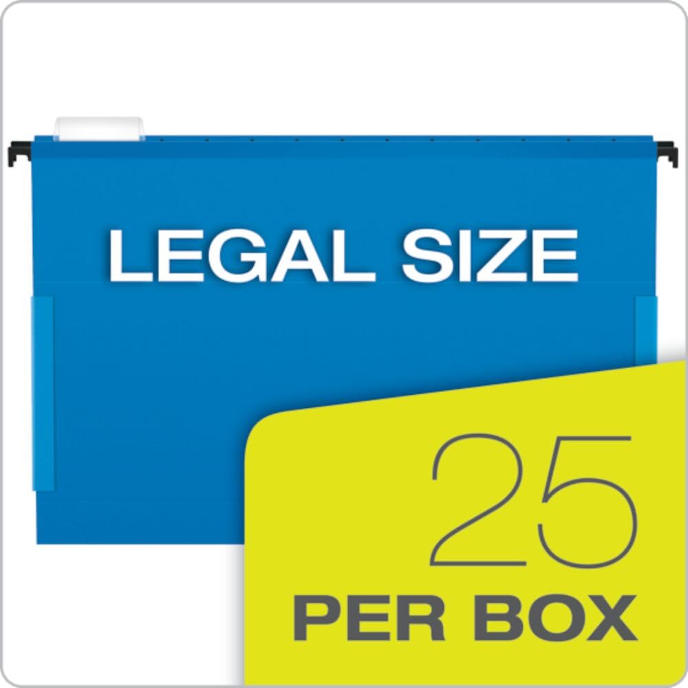 Pendaflex SureHook Reinforced Hanging File Box - 2 Inch Legal Size, Blue, 1/5 Cut - 25 per Box (59302EE) - Perfect for Office Document Organization & Filing Cabinets