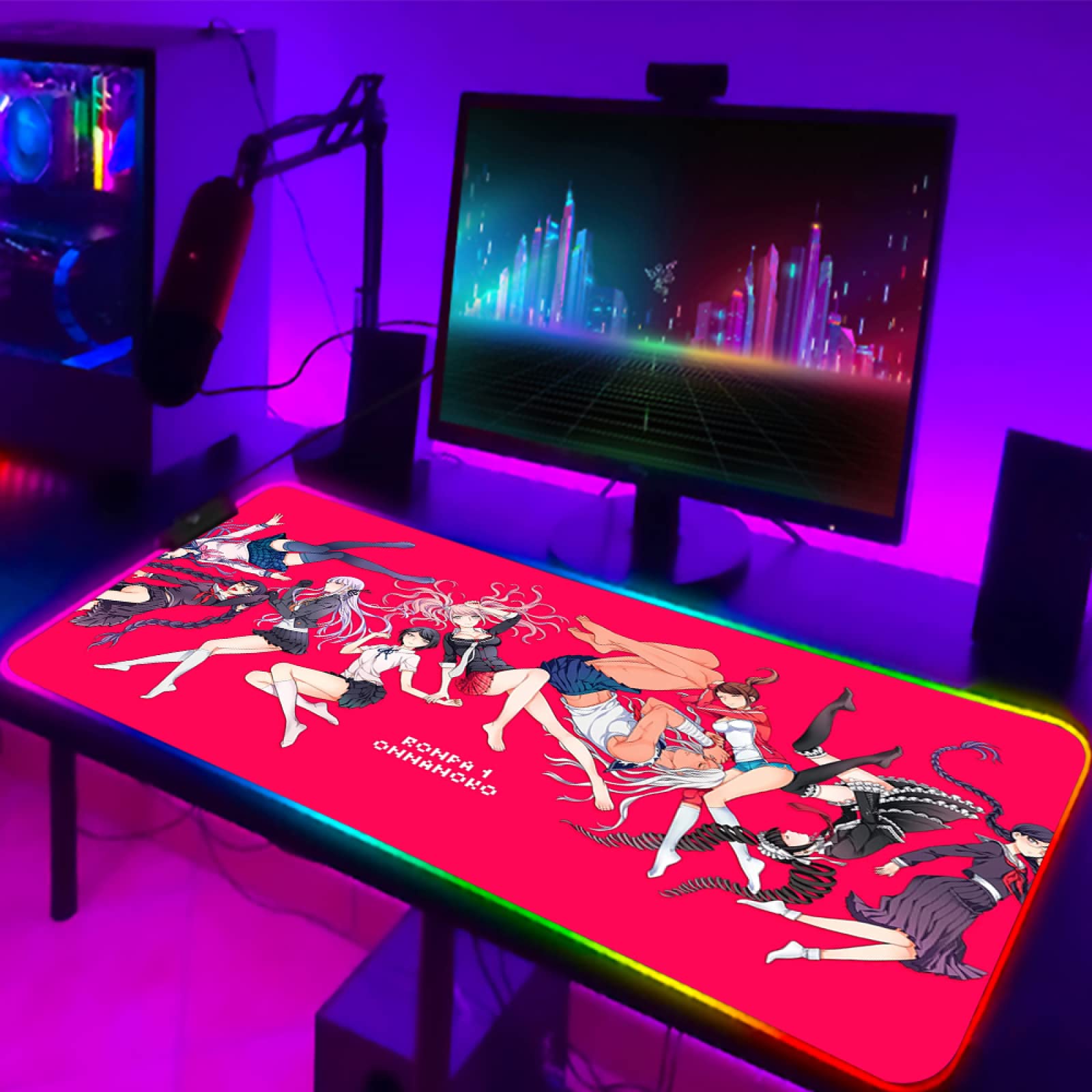 Anime High School Girl Boy RGB Gaming Mouse Pad - LED Soft Extra Large Extended Non-Slip Rubber Base (12
