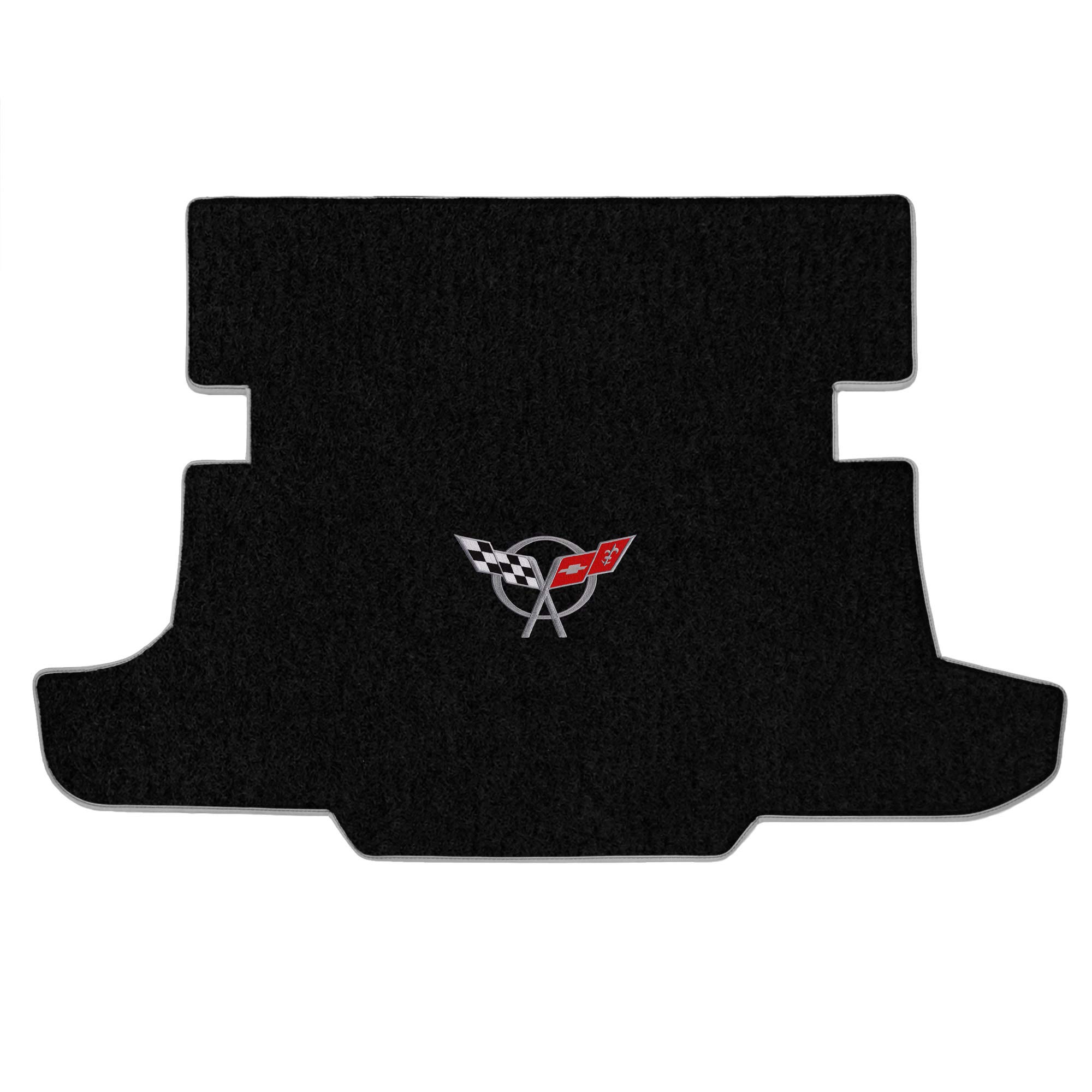 Lloyd Mats Custom-Fit Carpeted Floor Mats for C5 Corvette 1997-2004 - Premium Luxury Car Floor Liners, 2-Piece Set in Black with Silver Flags | Perfect for Daily Driving, Road Trips & Car Shows