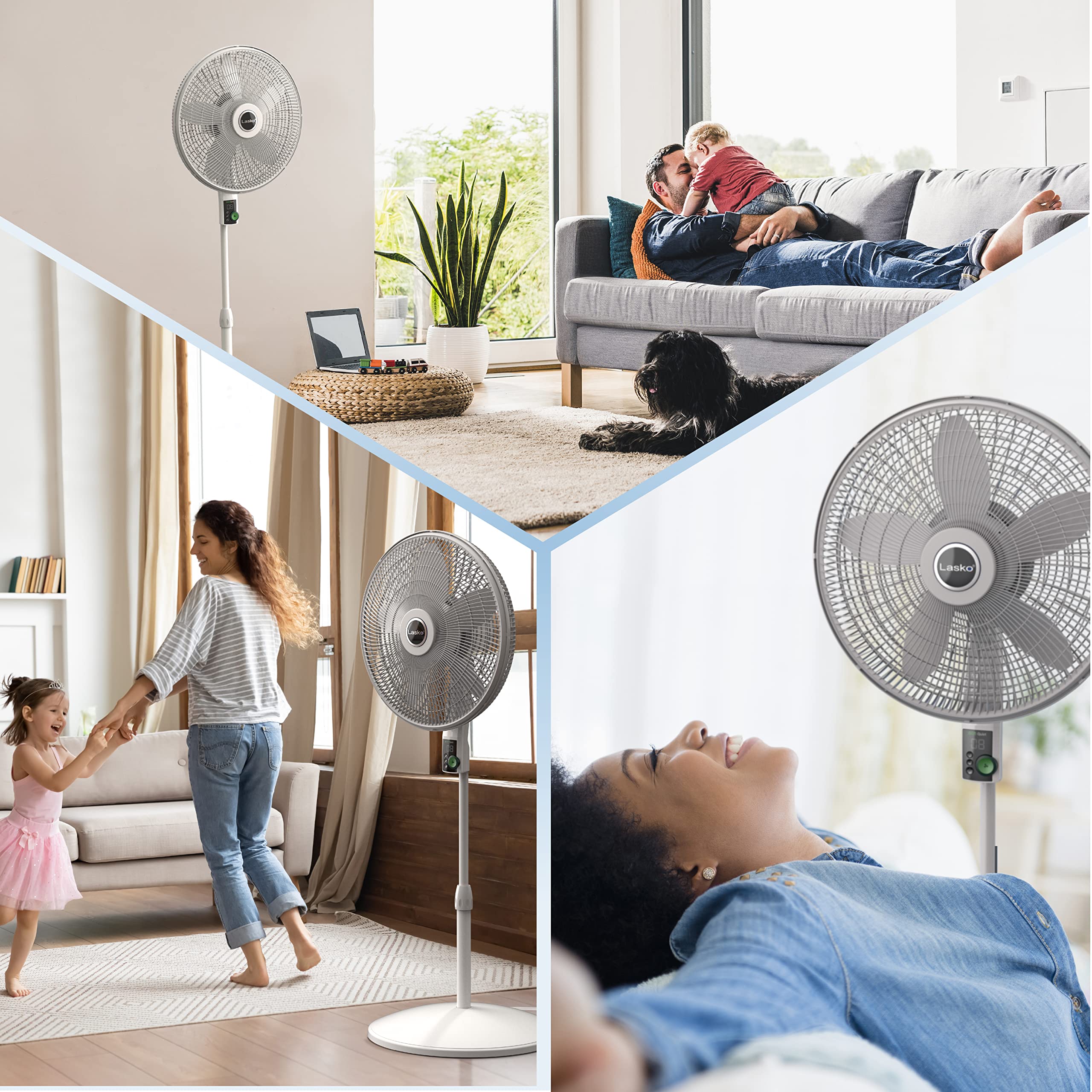 Lasko EcoQuiet Oscillating Pedestal Fan with Whisper Quiet DC Motor - 12 Speed Settings, 8 Hour Timer, Adjustable Height & Remote Control - White Large (Model S18705) for Bedroom, Living Room & Office Cooling