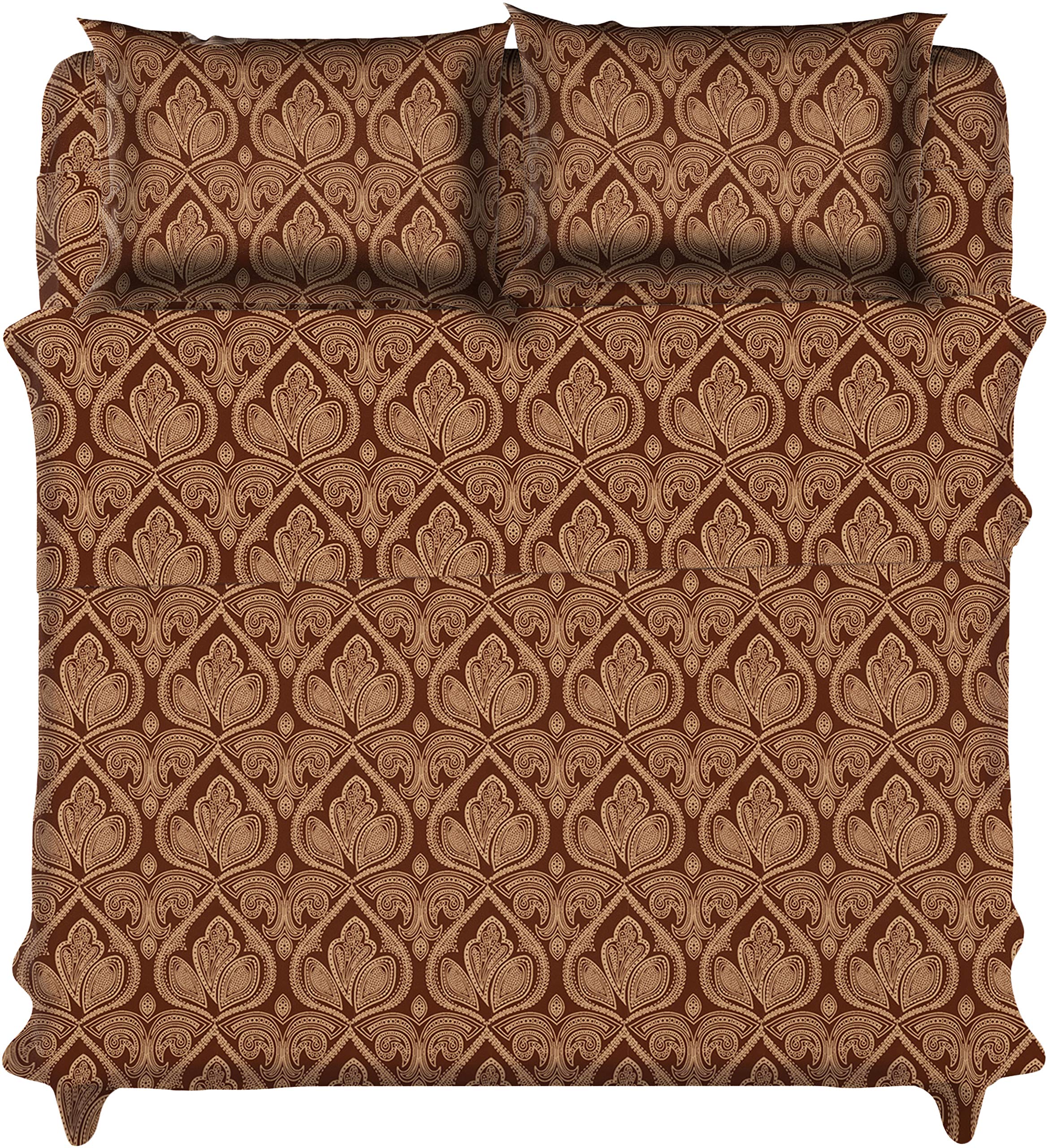 Premium 100% Linen Bed Sheet Set - Queen Size, Paisley Brown Pattern | Breathable & Soft Bedding for All Seasons | Perfect for Master Bedroom, Guest Room & Vacation Homes