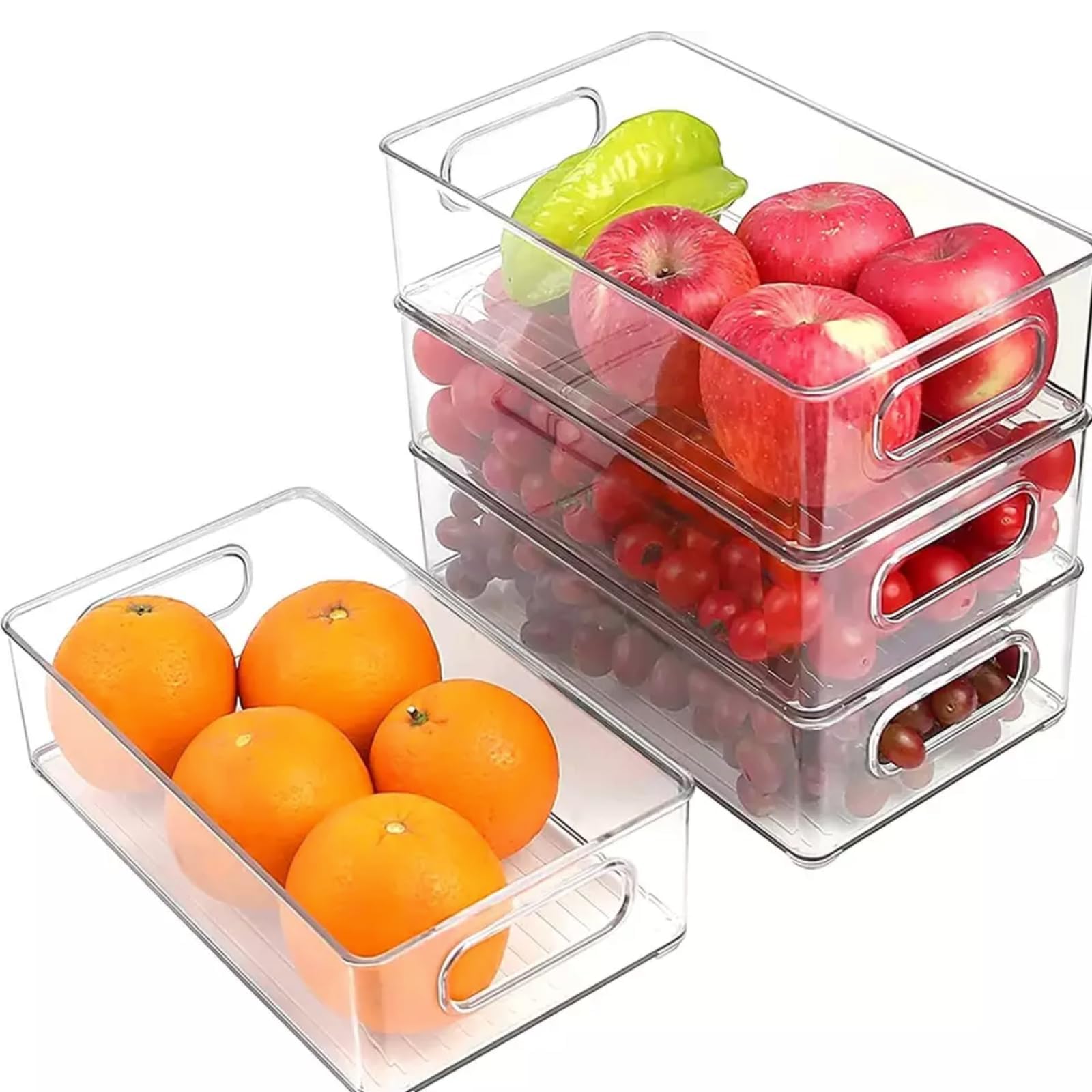 Housewarming 4-Pack Stackable Storage Boxes with Lids - Multipurpose Kitchen Organizer for Fridge, Countertops & Pantry - Space Saving Food Containers for Home Organization