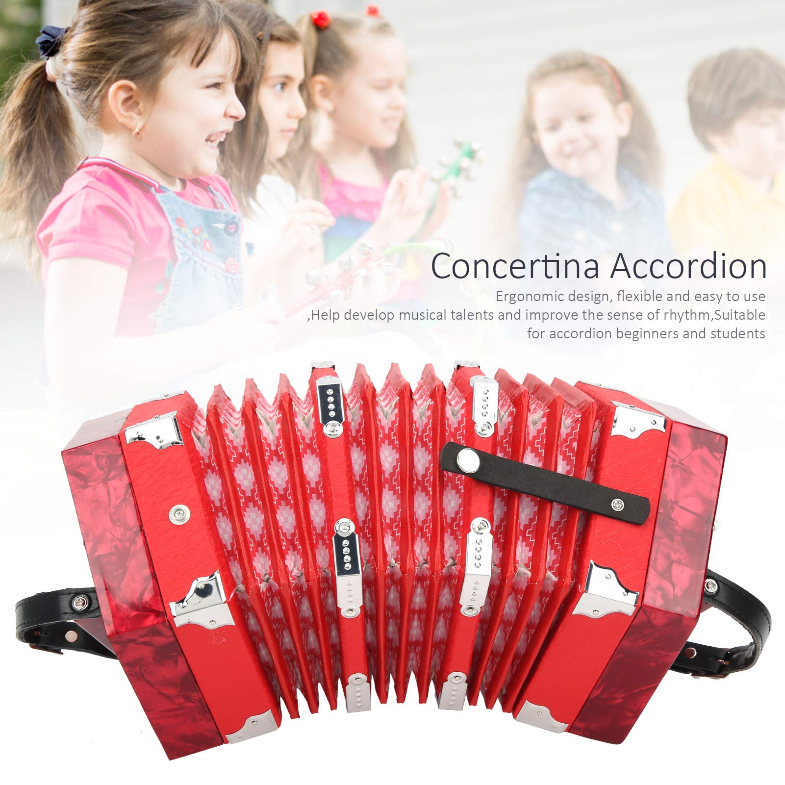 Professional 20-Button Concertina Accordion - Portable Musical Instrument for Adults, Beginners & Performers (Red) | Perfect for Folk Music, Irish Sessions & Travel Performances