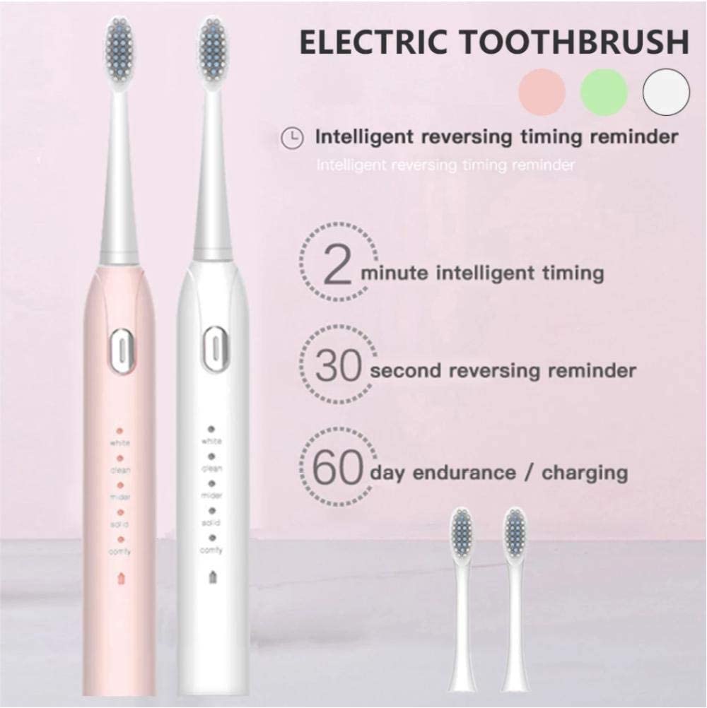 USB Rechargeable Electric Toothbrush with 5 Cleaning Modes & 4 Replacement Heads - Ultrasonic Whitening Toothbrush for Adults (Pink) - Perfect for Home, Travel & Daily Oral Care