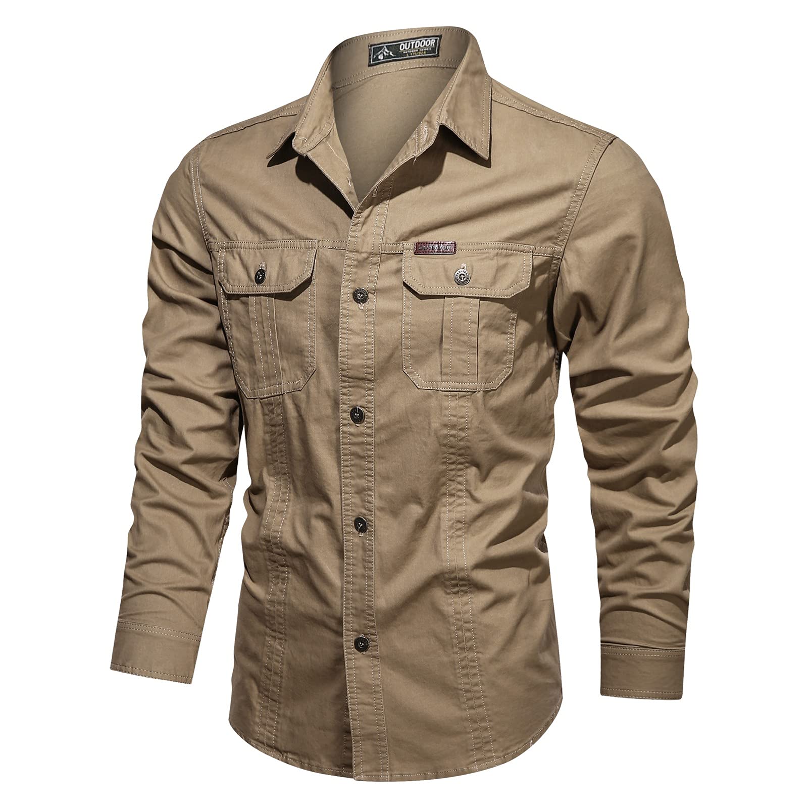 Men's Casual Henley Shirt - Soft Cotton Long Sleeve Military Washed Shirt for Outdoor Activities | Comfortable Plus Size Men's Clothing for Hiking, Camping & Everyday Wear