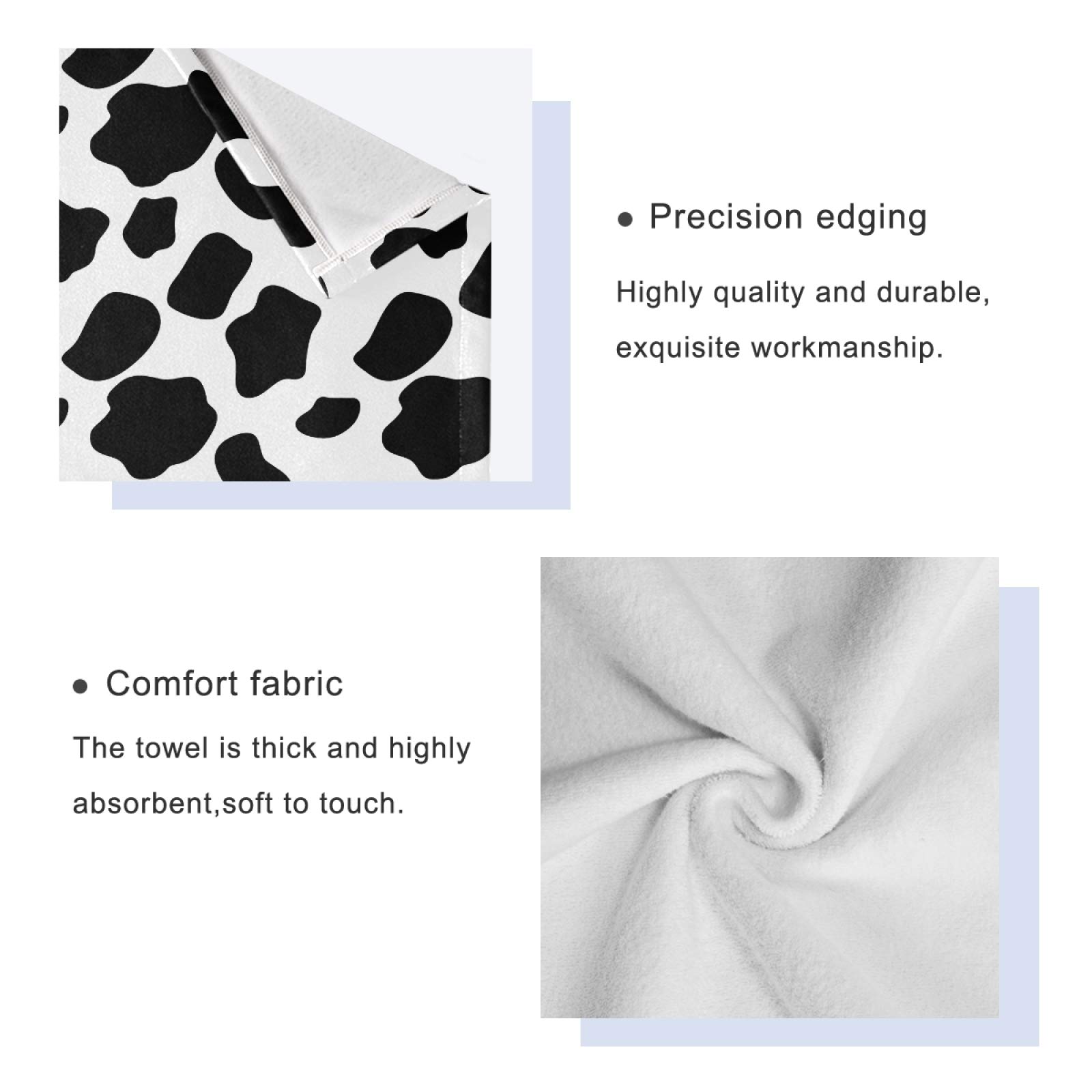 ALAZA Black and White Cow Print Bath Towel Set - 1 Bath Towel, 1 Hand Towel, 1 Washcloth | Ultra Soft Luxury Cotton Towels for Bathroom, Kitchen, Spa & Beach | Decorative Farmhouse Style Towel Set for Home & Travel