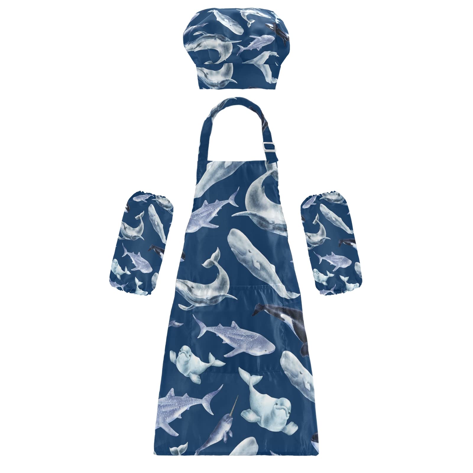 Whale Themed Kids Apron and Chef Hat Set - Waterproof Kitchen Bib for Boys & Girls - Perfect for Cooking, Baking, and Arts & Crafts Activities