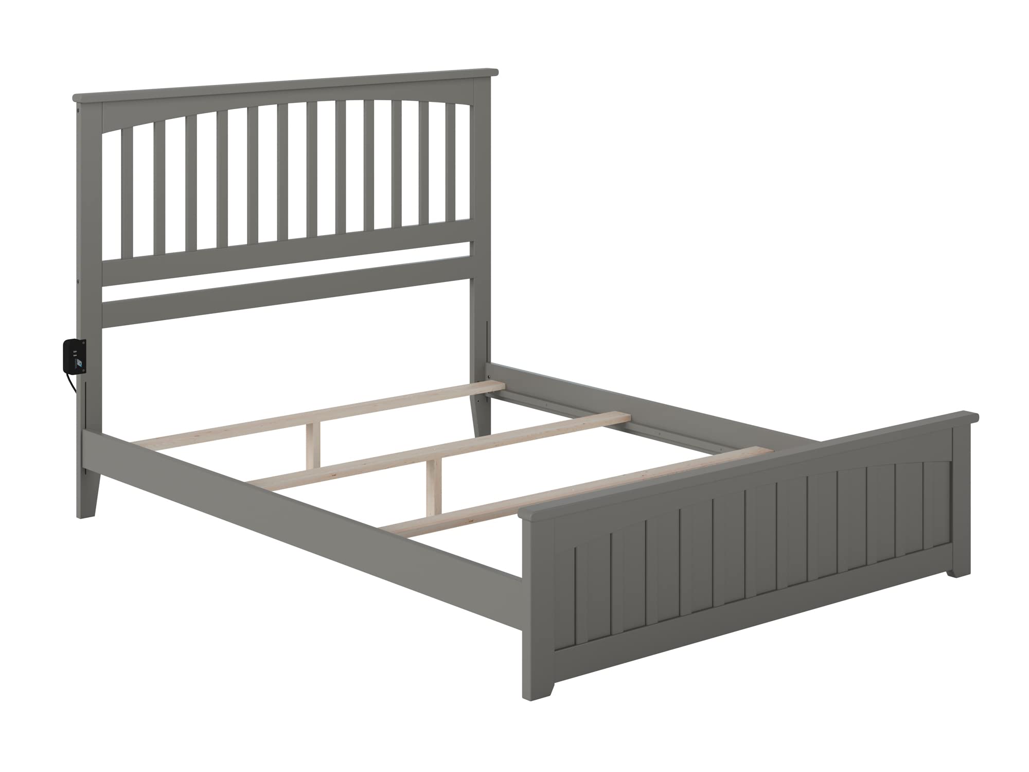 AFI Mission Queen Size Bed Frame with Matching Footboard & USB Charger - Modern Grey Bedroom Furniture for Home Decor & Comfortable Sleep