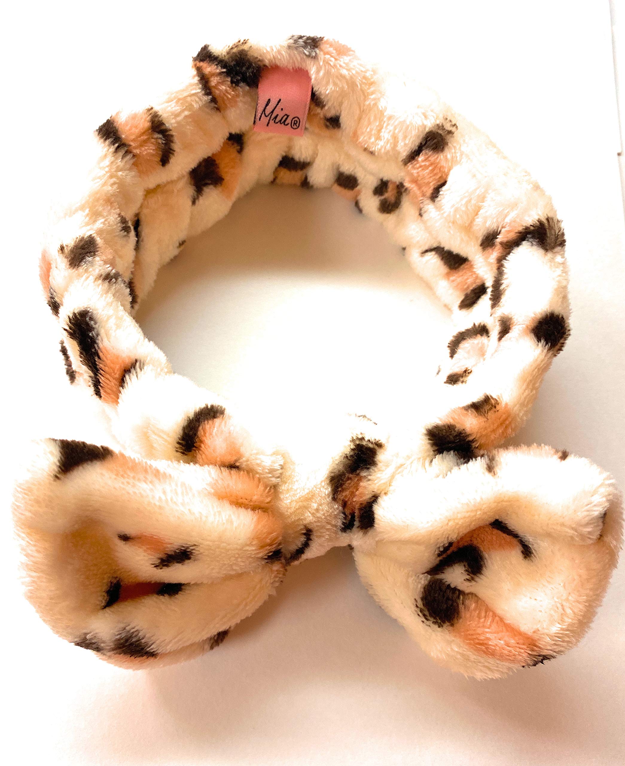 Mia Beauty Soft & Squishy Face Washing Headband for Women - Leopard Print with Bow | Makeup & Skincare Headband for Cleansing, Facials, Spa | Cute Hair Accessory for Teens, Girls & Makeup Artists | Perfect for Daily Skincare Routine & Salon Use