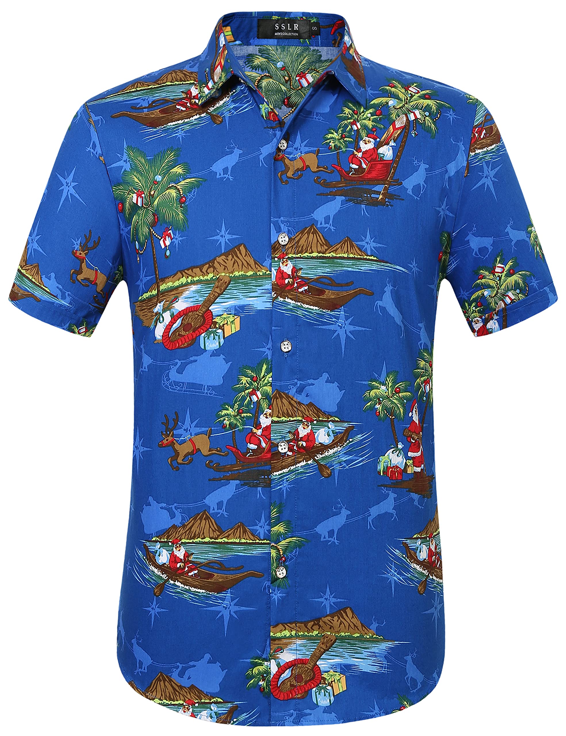 Men's Hawaiian Shirt - SSLR Casual Short Sleeve Button Down Aloha Shirt for Summer Beach Vacation, Luau Party & Tropical Outfit | Lightweight Breathable Fabric