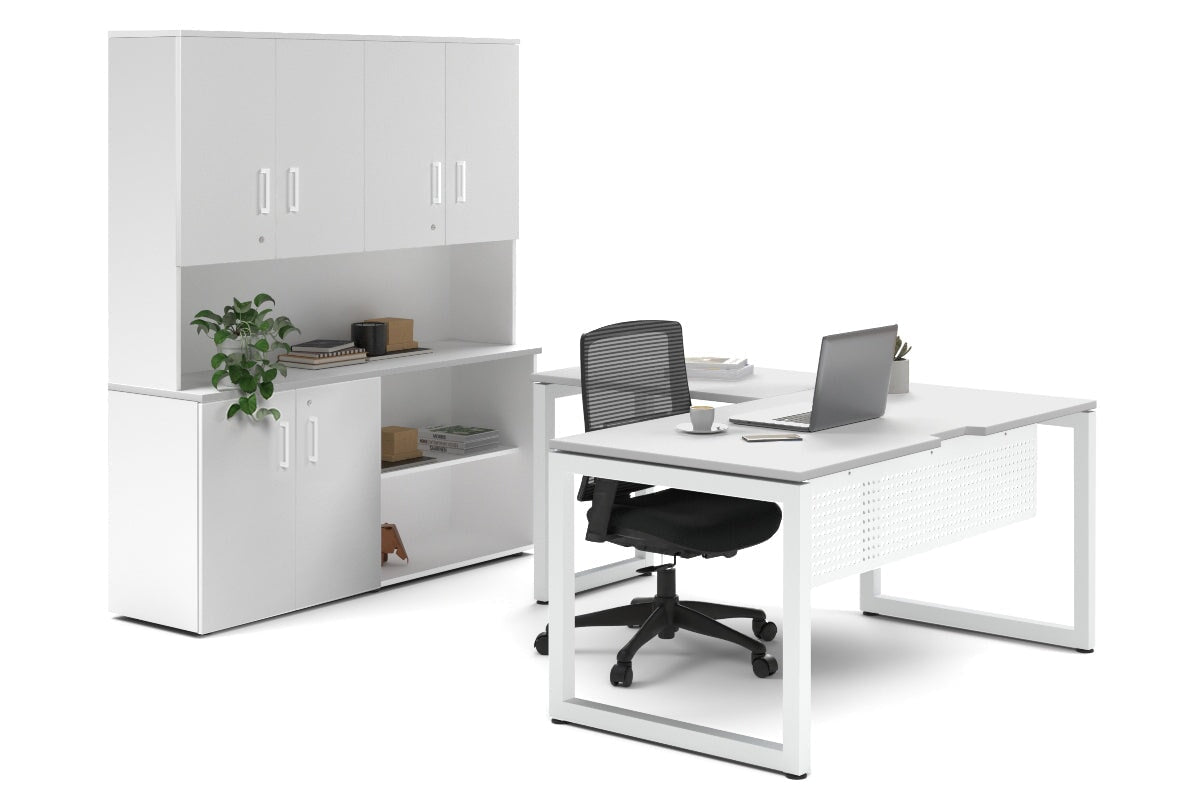 Premium L-Shaped Executive Desk with Quadro Loop Legs - White Finish [1600L x 1700W] - Perfect for Home Office & Modern Workspace