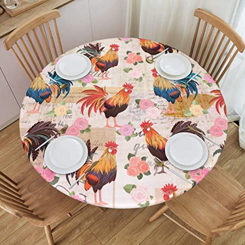 Vintage Rooster and Rose Flower