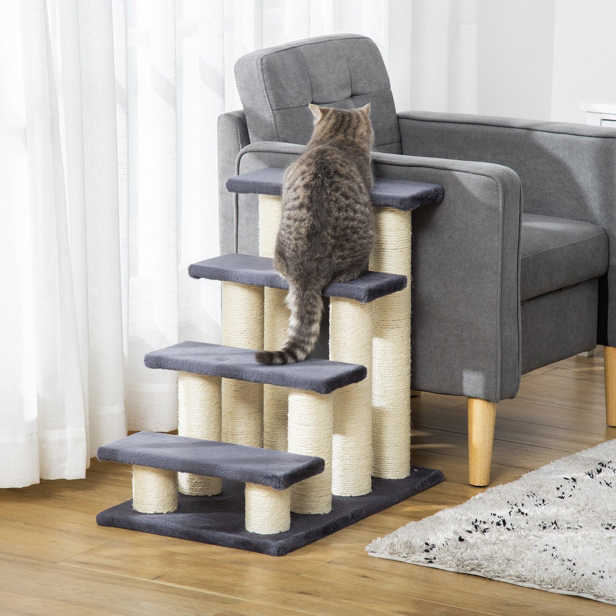 4-Step Cat Tree for High Beds & Couches - Sisal Scratching Post & Climbing Toy for Indoor Cats & Small Dogs - Gray Pet Stairs for Play & Rest - Perfect for Kittens, Senior Pets & Multi-Level Homes
