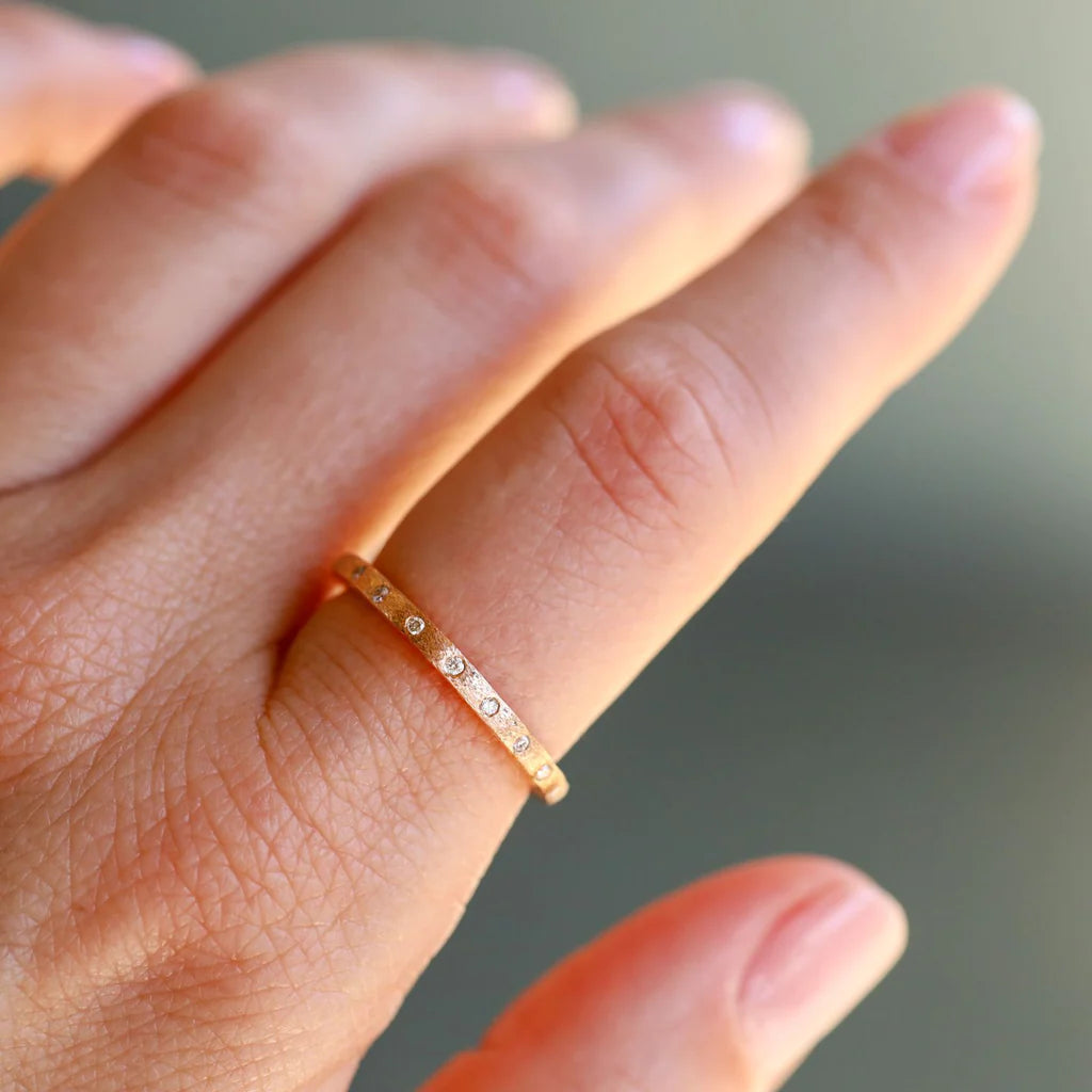 Diamond Brushed Wedding Band for Women - Dunes Narrow Engagement Ring, Elegant Stackable Ring for Bridal, Anniversary, or Everyday Wear