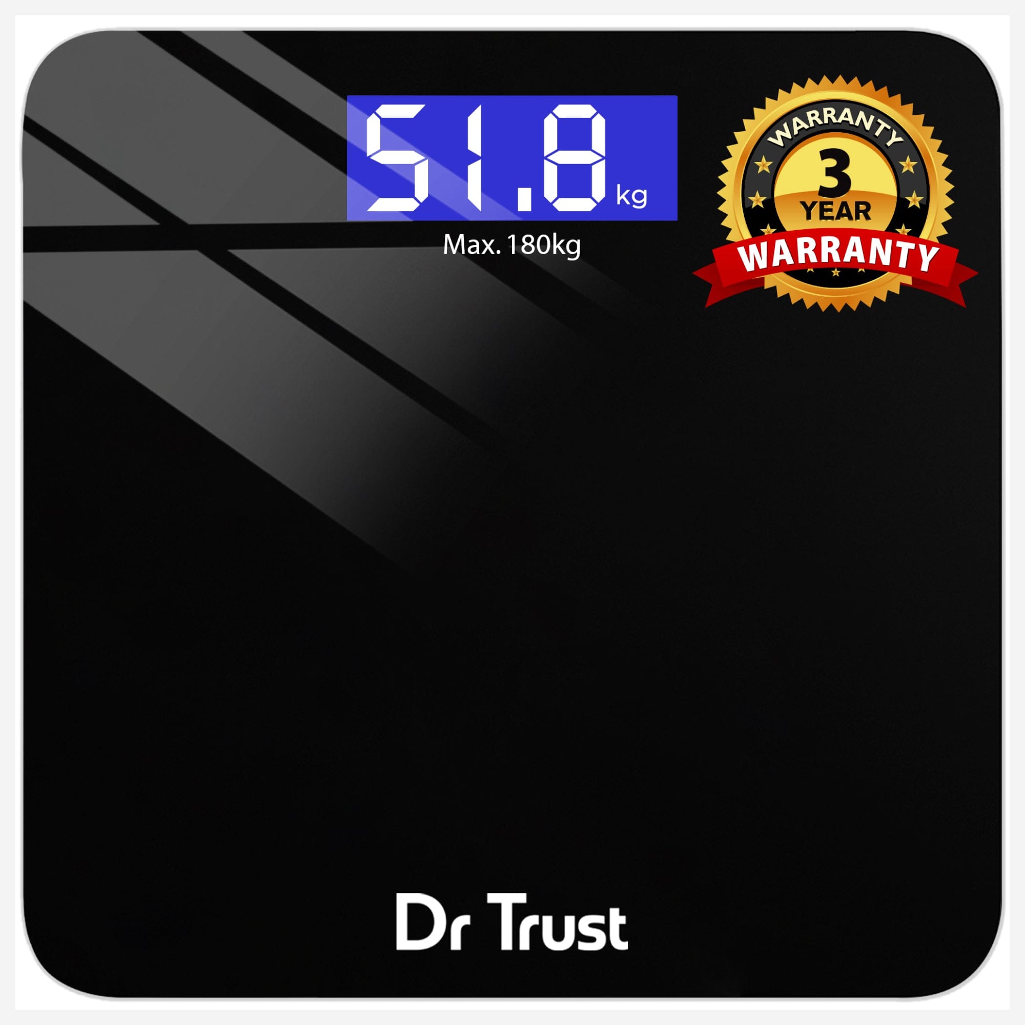 Dr Trust USA Zen Rechargeable Digital Bathroom Scale - 400lb Capacity, Body Weight Scale with Step-On Technology, LCD Display - Perfect for Home, Gym & Health Tracking