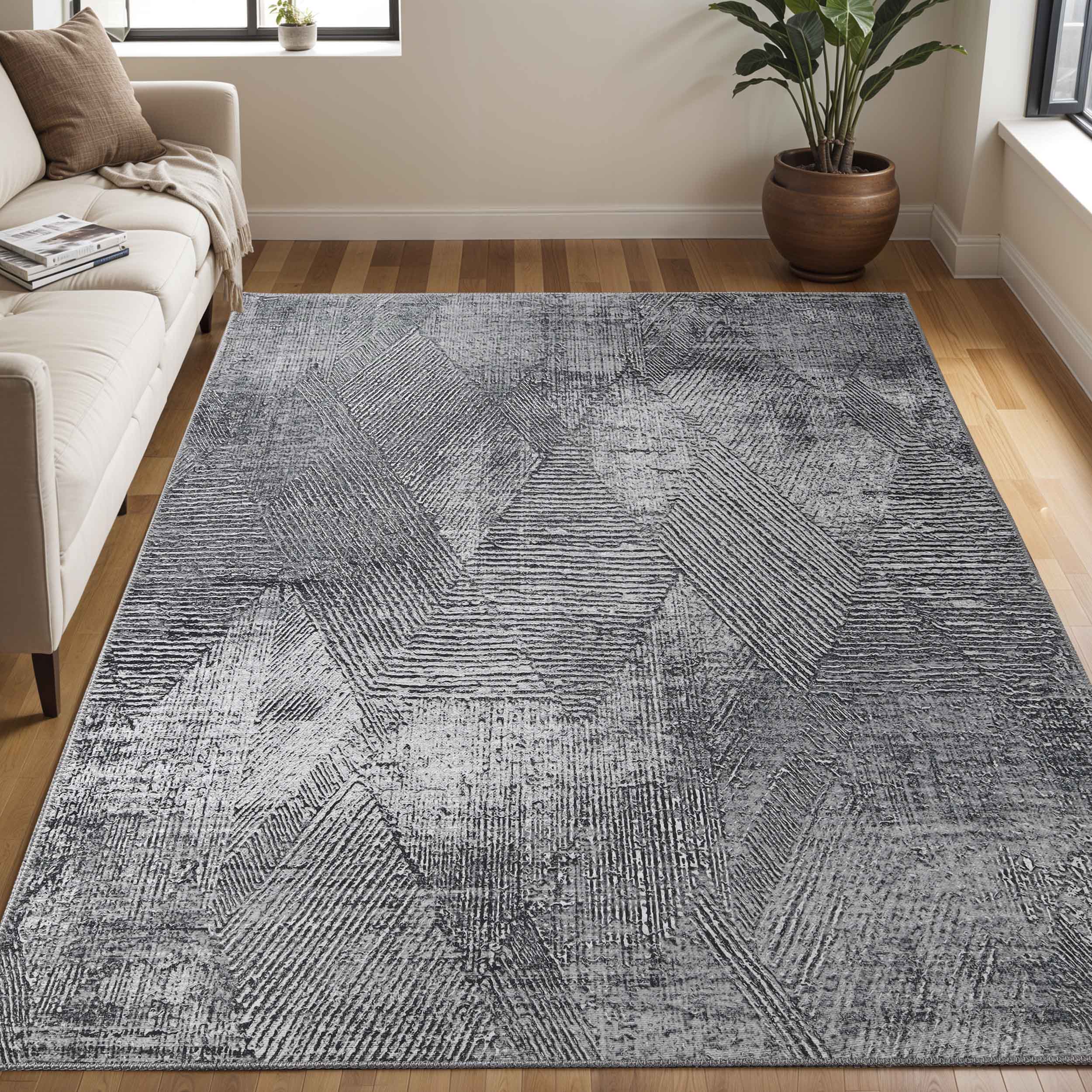 Modern Geometric Power Loomed Indoor Area Rug - Non-Slip Living Room Carpet, Bedroom Runner Rug for Home Decor - Perfect for Living Spaces, Bedrooms & Offices