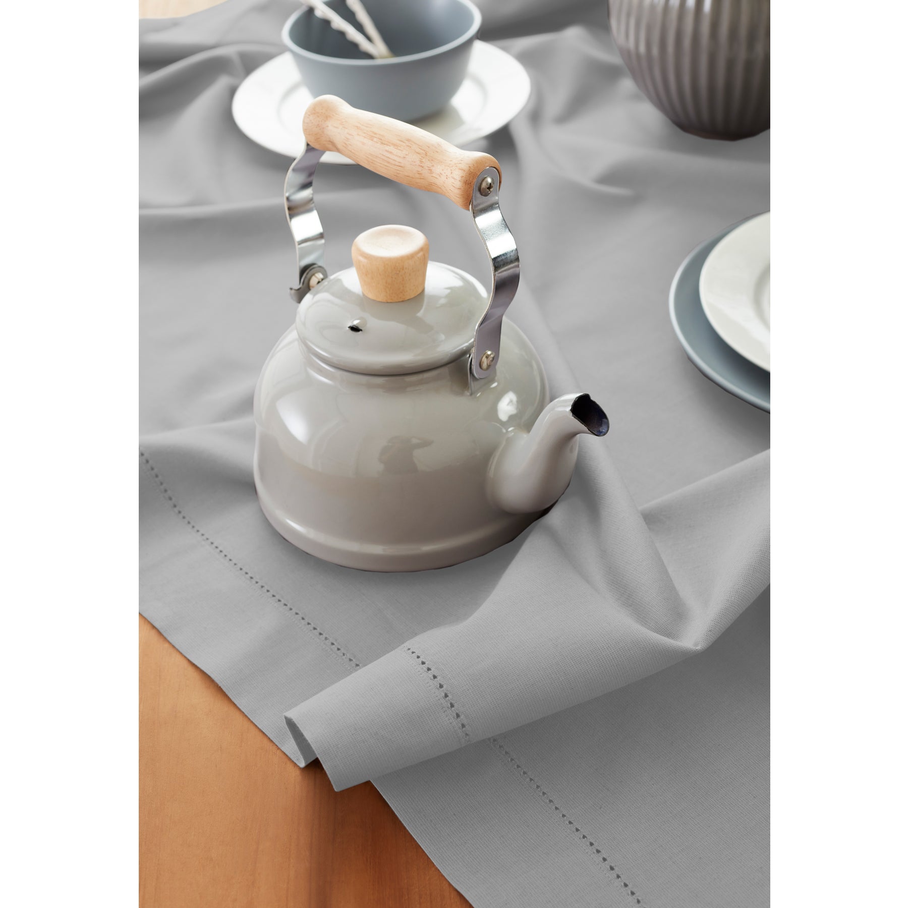 Premium Cotton Linen Hemstitch Table Throw - Elegant Decorative Table Runner for Dining Room, Wedding, Party & Home Decor