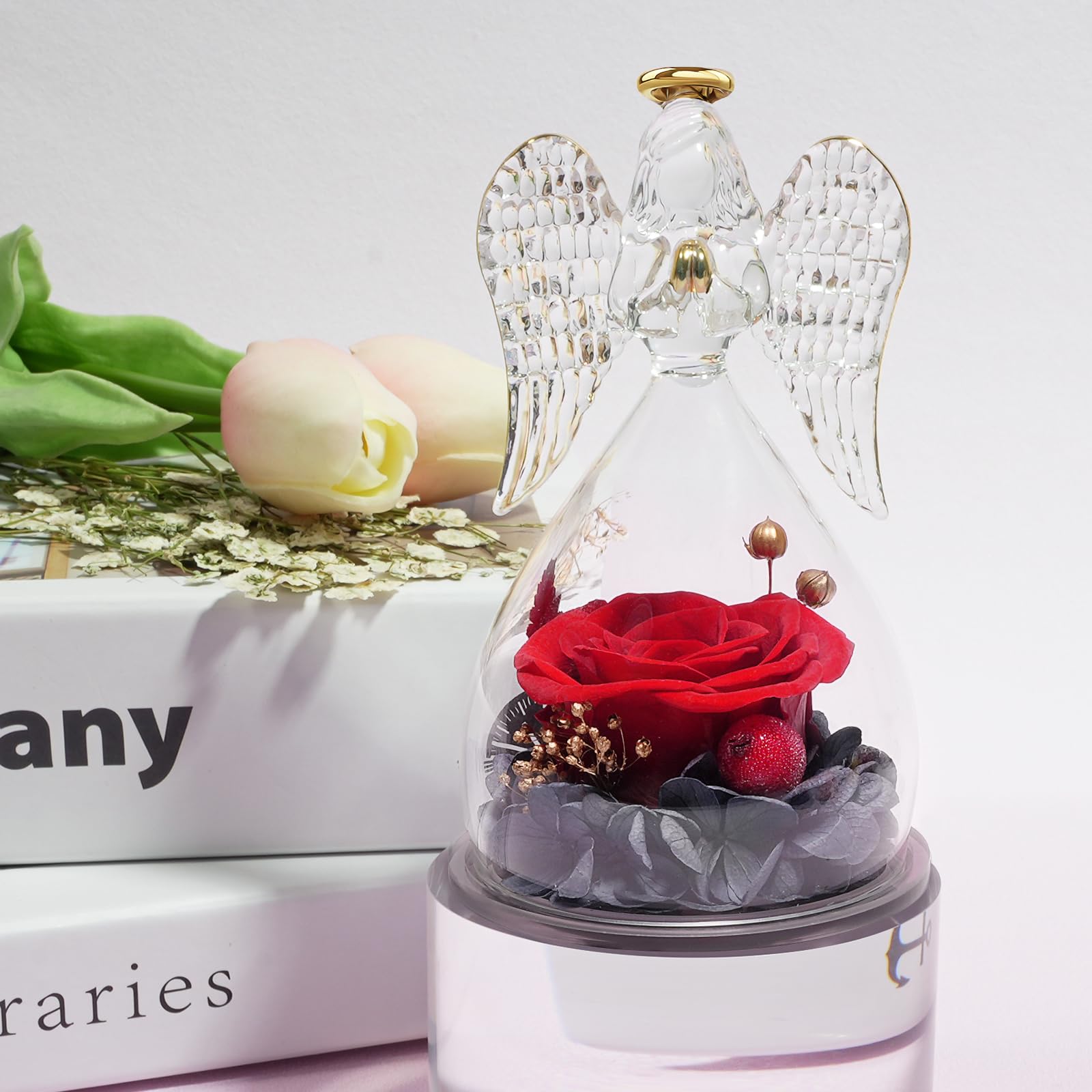 Preserved Rose Gift for Mom - Angel Figurine with Eternal Flower, Perfect for Mother's Day & Birthdays