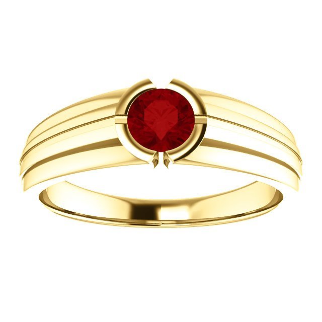 14KT Gold Men's Solitaire Ring with 2/3 CT Ruby Bezel Setting - Elegant Jewelry for Weddings, Anniversaries & Special Occasions