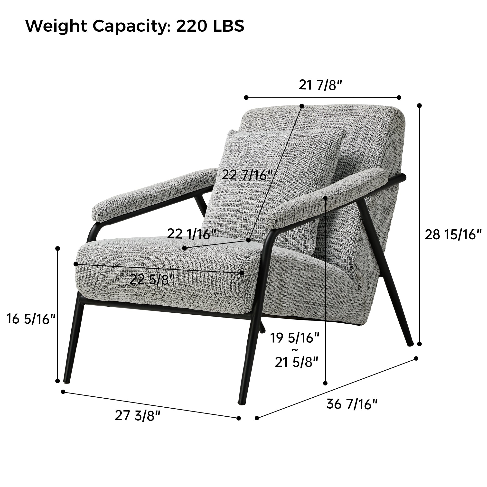 Modern Minimalist Lounge Chair - Soft Gray Fabric Upholstery for Living Room, Bedroom & Office - Comfortable Reading & Relaxing Chair with Ergonomic Design
