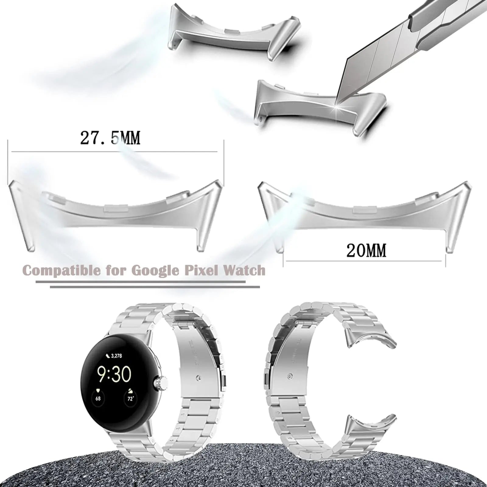 20mm Metal Watch Band Connectors for Google Pixel Watch - Premium Stainless Steel Replacement Clasps for Secure Fit - Perfect for Workouts, Outdoor Activities & Daily Wear