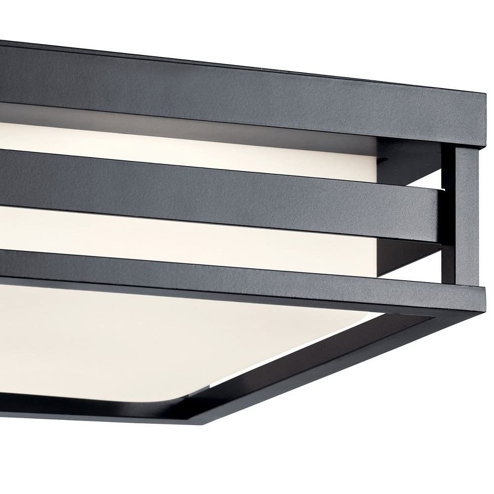 23W LED Outdoor Flush Mount Light - 12 Inch Wide Brushed Aluminum Finish - Modern Semi-Flush Ceiling Light for Porch, Patio & Garage - Durable Weatherproof Exterior Lighting