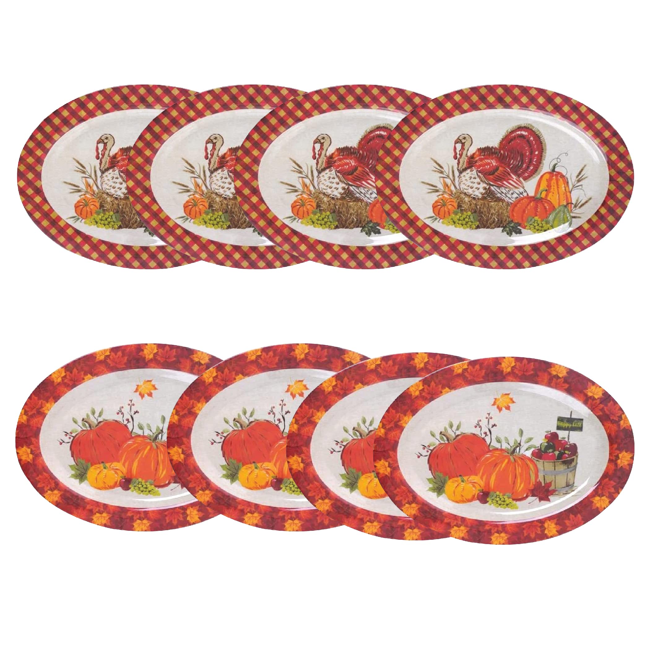 Set of 2 Durable 18-Inch Melamine Oval Serving Trays - Thanksgiving & Holiday Platters with Fall Harvest Design, Shatterproof & Reusable for Turkey, Appetizers, Parties, Buffets, and Family Gatherings - Perfect for Thanksgiving Dinner, Christmas Feasts, and Special Occasions