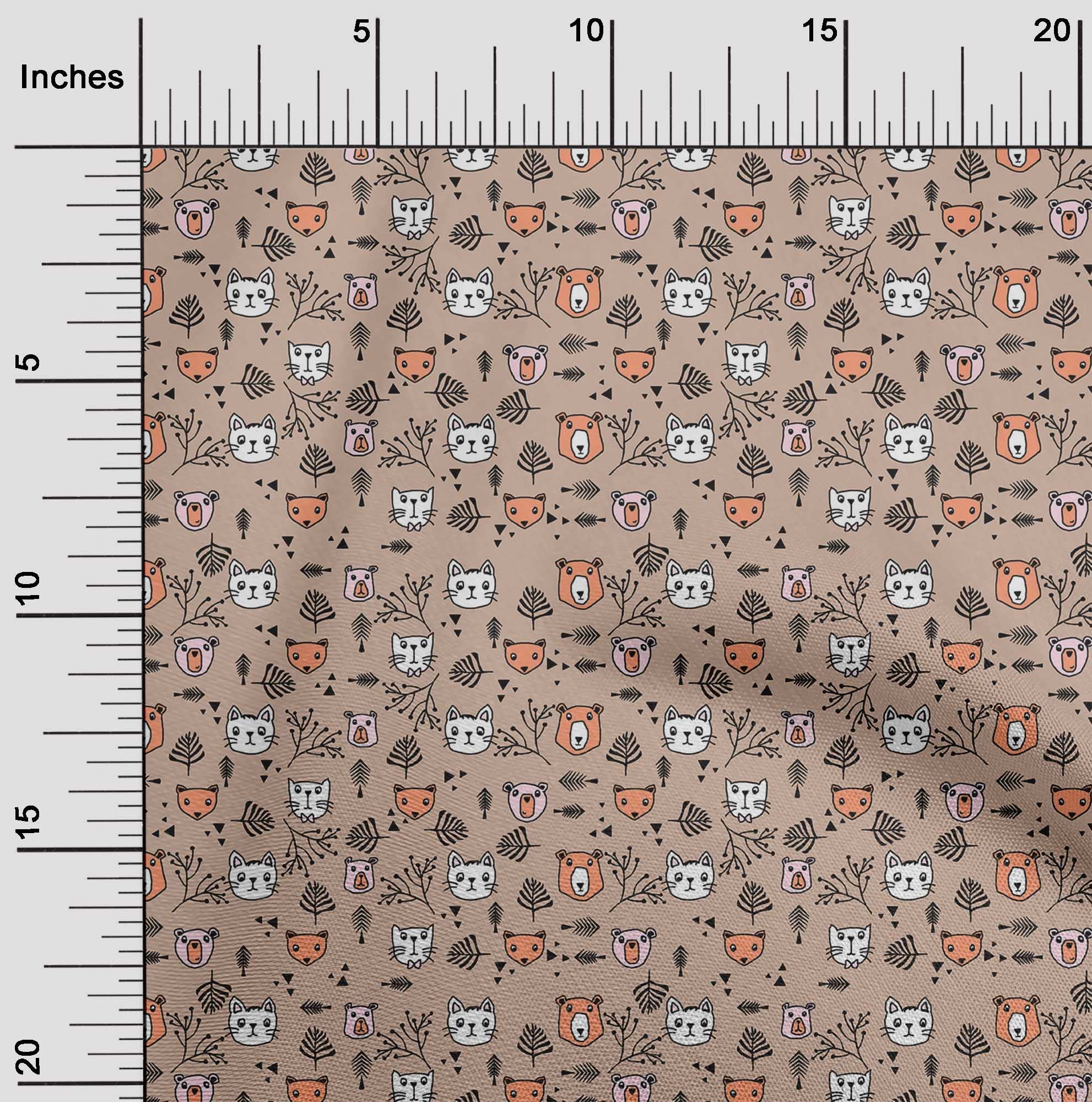 Premium 100% Cotton Poplin Brown Fabric for Kids - Animal Print DIY Sewing Material by The Yard (42