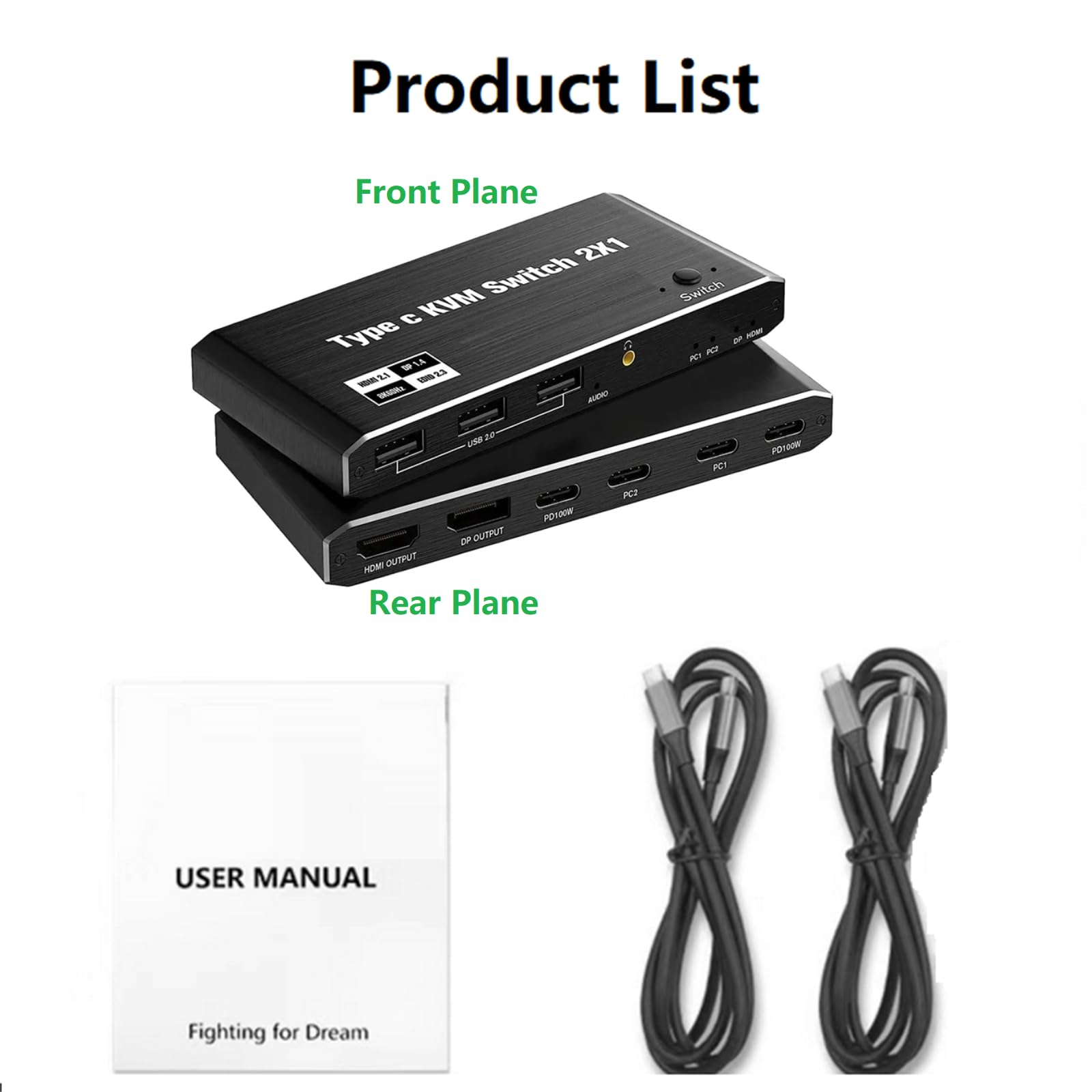 NATEFEMIN 2-in-1 USB-C KVM Switch Selector Box - Dual Computer USB-C KVM Switch for Keyboard, Mouse, Printer & USB Devices - Perfect for Home Office & Multi-PC Workspaces