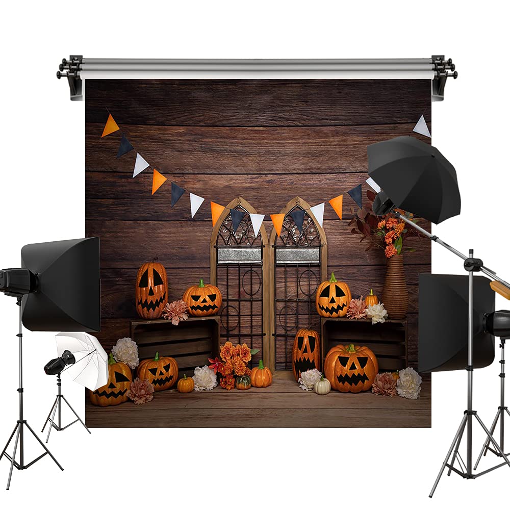 8x8ft Halloween Pumpkin Lantern Backdrop for Photography - Perfect for Studio Props, Themed Parties & Fall Decorations