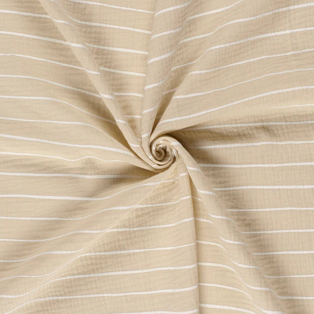 Soft Cream Stripes Double Gauze Fabric - Breathable & Lightweight for Baby Clothes, Summer Dresses & DIY Sewing Projects
