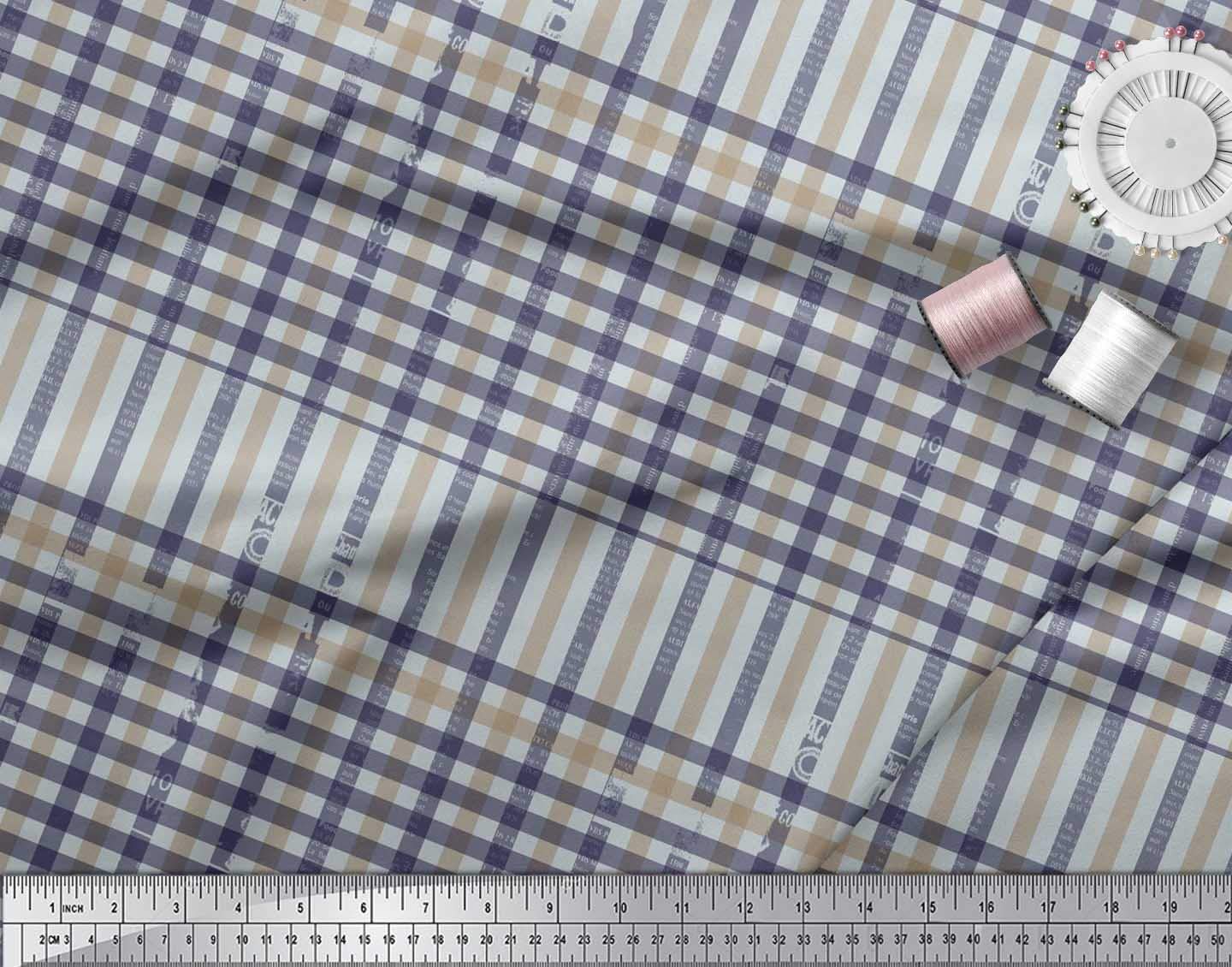 Soimoi Velvet Purple Fabric by The Yard - 58 Inch Wide Window Pane Check Printed Fabric for Curtains, Drapes & Home Decor - Timeless Elegance for Living Room & Bedroom