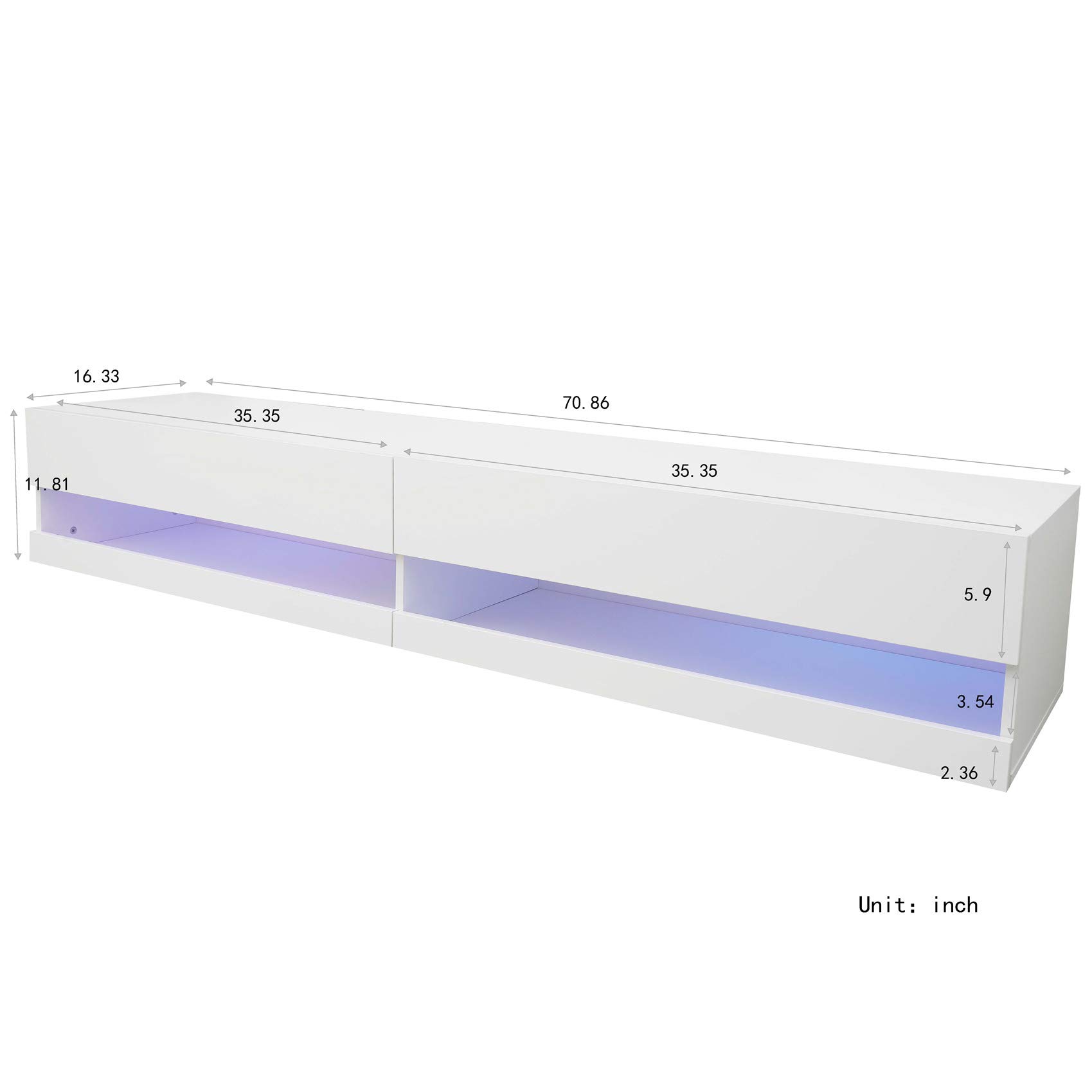 Modern LED TV Stand with 12-Color Lighting - 65 Inch Glossy Entertainment Center with Shelves & 2 Drawers - Media Storage Console Cabinet for Living Room, Bedroom - Perfect for Movie Nights & Gaming Setup