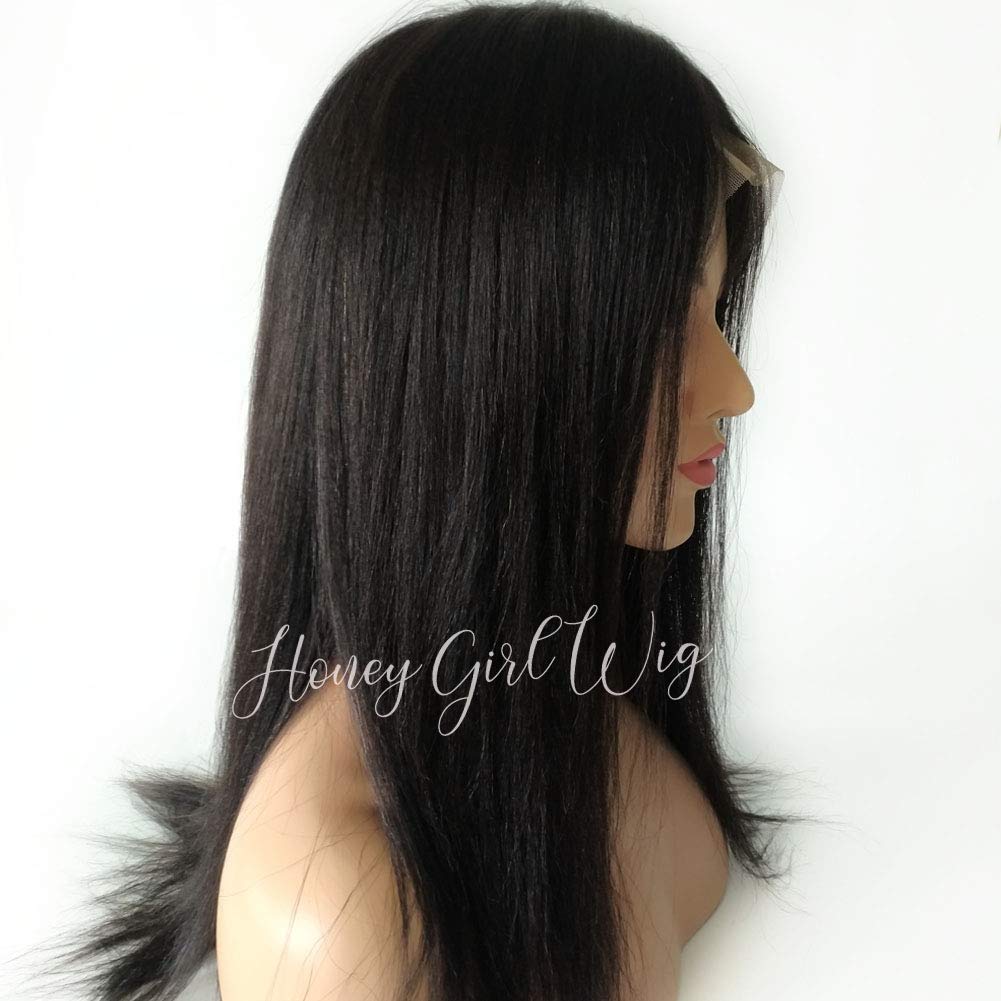 360 Lace Front Human Hair Wig - Light Yaki 180 Density with Baby Hair & Pre-Plucked Hairline | 12 Inch Natural Looking Wig for Daily Wear, Parties & Special Occasions
