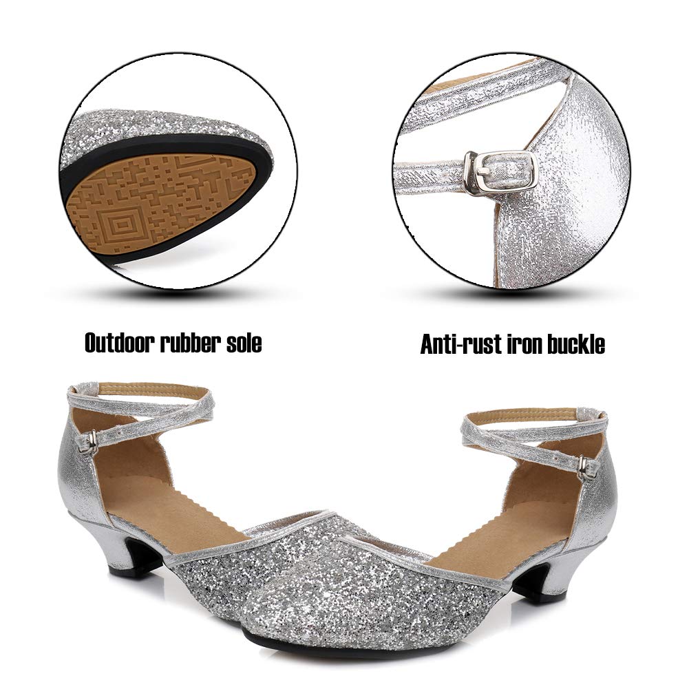 SWDZM Women's Glitter Latin Dance Shoes - Closed Toe Ballroom Salsa Heels for Party & Performance (Ideal for Salsa, Tango, Bachata & Wedding Dances)