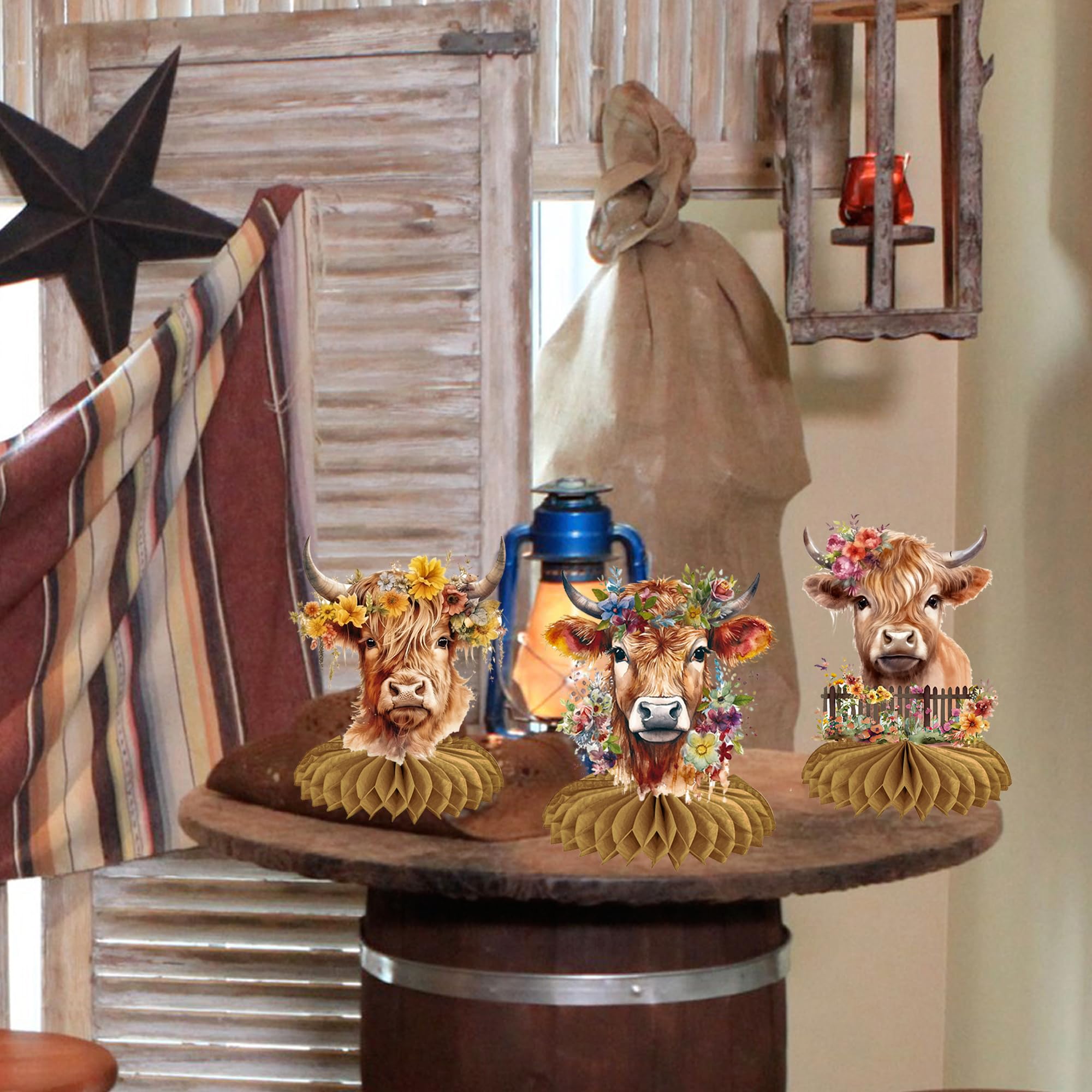 11pcs Highland Cow Honeycomb Centerpieces - Western Cow Themed Party Decorations for Birthday & Baby Shower | Farmhouse Table Decor, Rustic Wedding, Nursery Room Wall Art