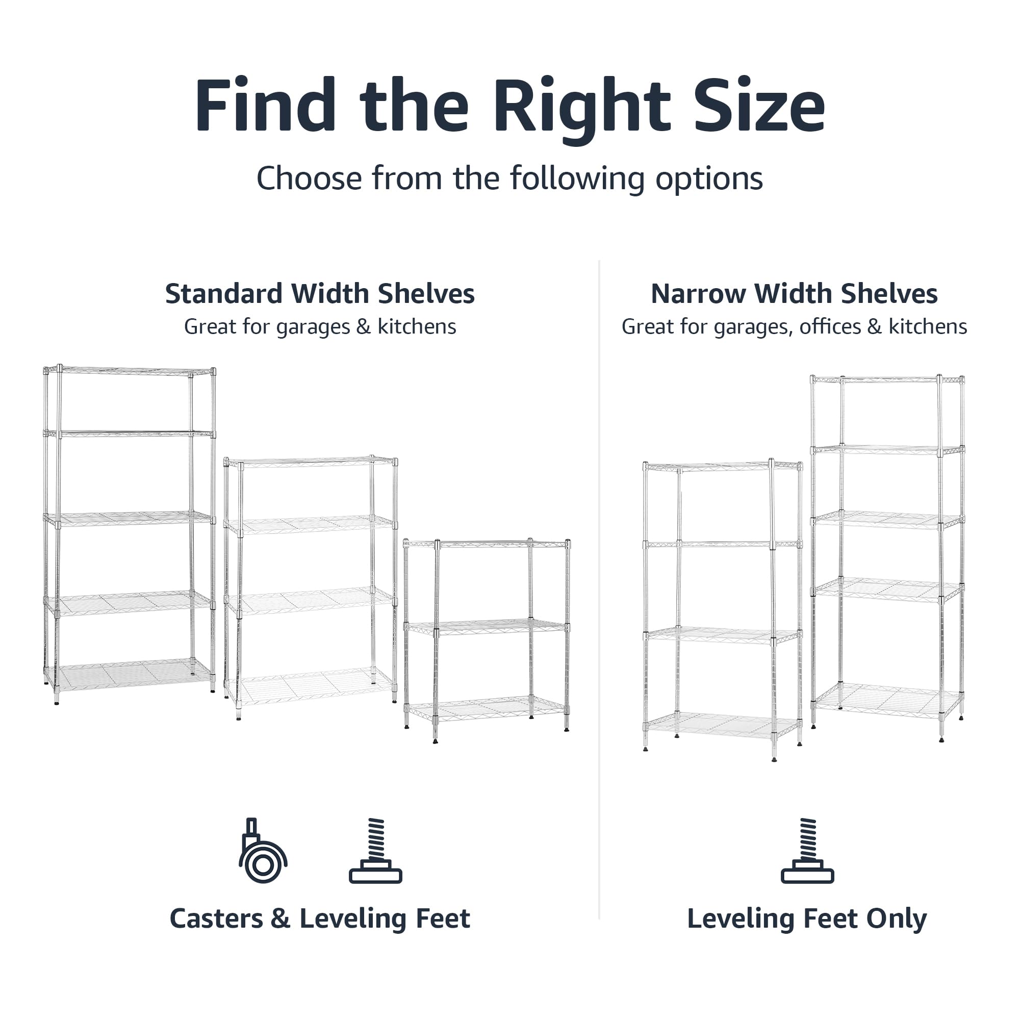 Amazon Basics 4-Shelf Heavy Duty Adjustable Metal Storage Rack with Wheels - 36